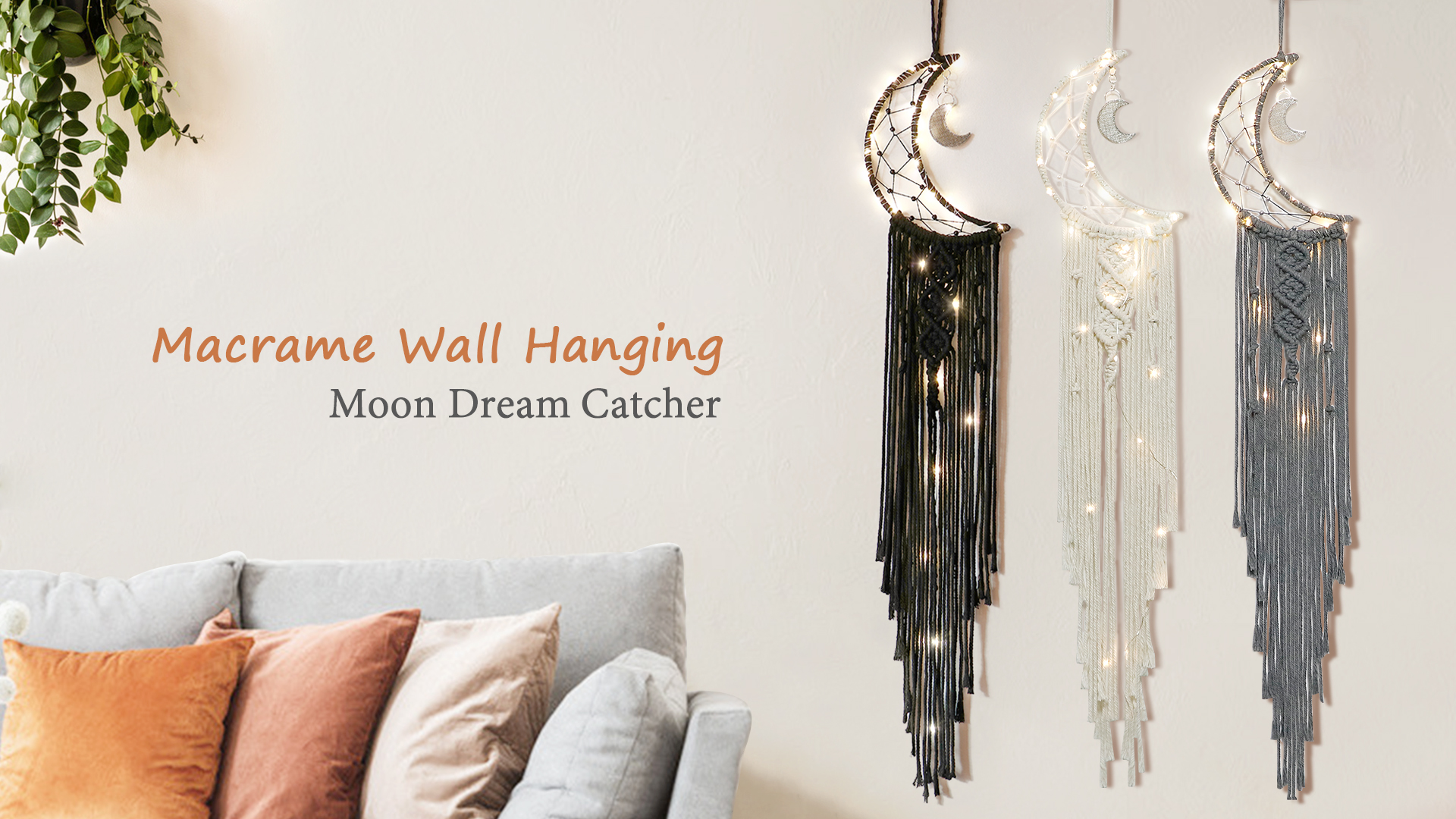 Mini Attrape Reve Indien Bohème Dsaren - Fait Main Avec Plumes - Décoration Murale Bleue Attrape-rêves Led