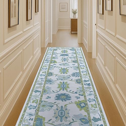 Miniatura 28 de Fame Living - Tapete Oushak pequeño, moderno, vintage, turco, ecléctico, floral, pastel, lavable, tapete para entrada interior, cocina, baño, Beige