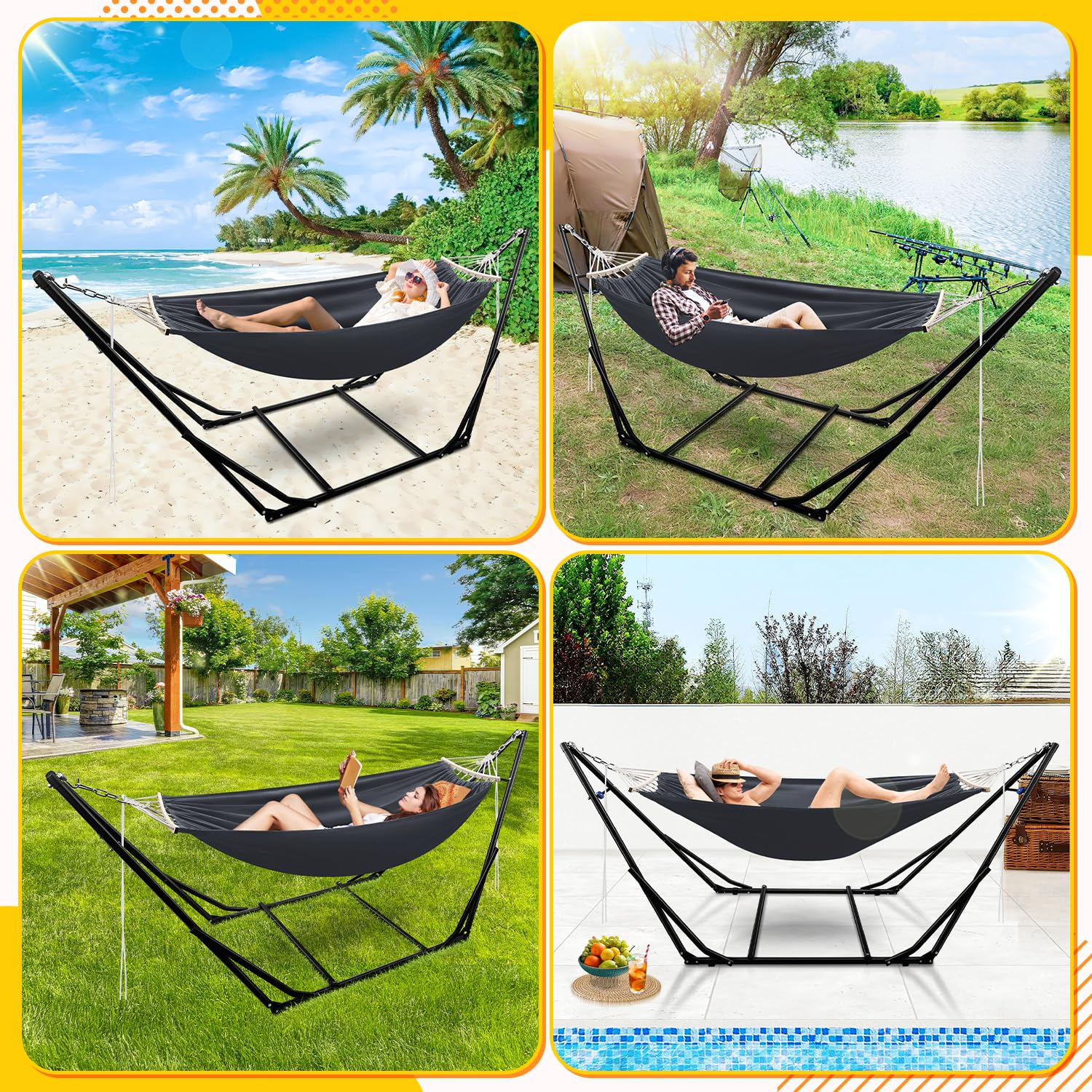 hamaca con estructura plegable y de metal, hasta 150 kg, silla colgante para camping y jardín, con bolsa de transporte