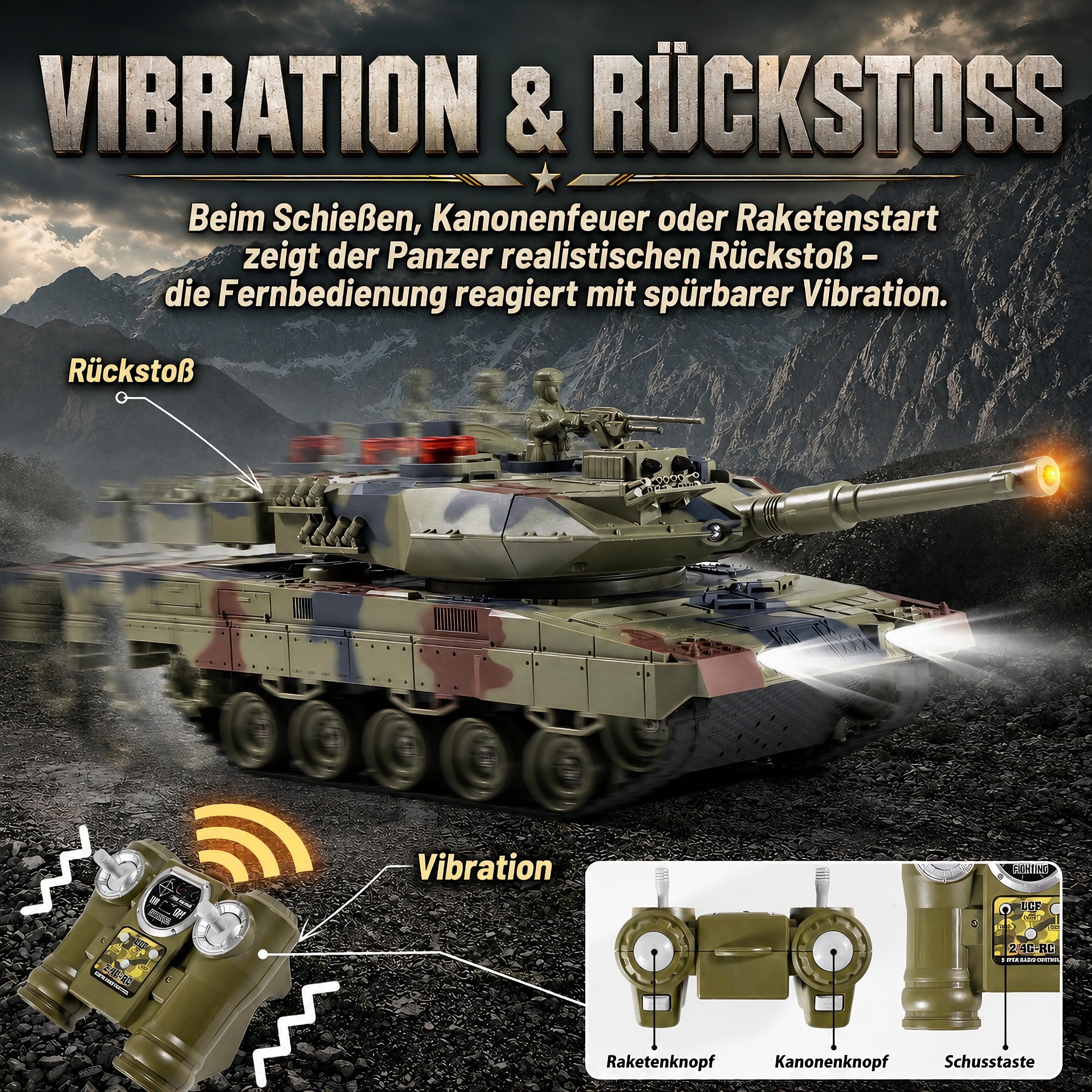 Supdex 1/24 RC Panzer mit Fernbedienung, militärischer Armeepanzer Spielzeug, 2.4GHz Steuerung mit Licht und Raucheffekt, taktisches Panzerfahrzeug für Kinder, Jungen