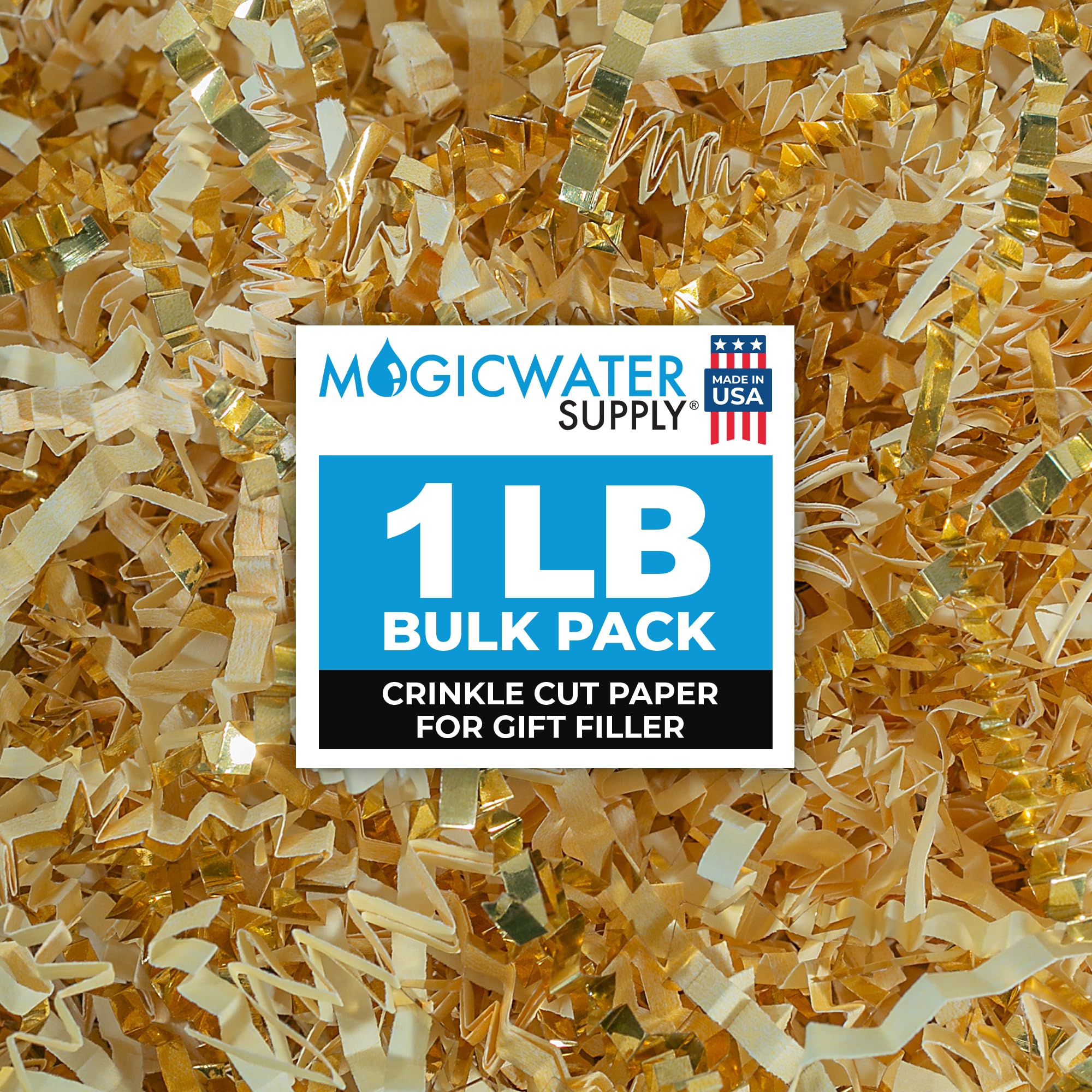MagicWater Supply - 1 LB - Vanilla & Gold - Crinkle Cut Paper Shred Filler great for Gift Wrapping, Basket Filling, Birthdays, Weddings, Anniversaries