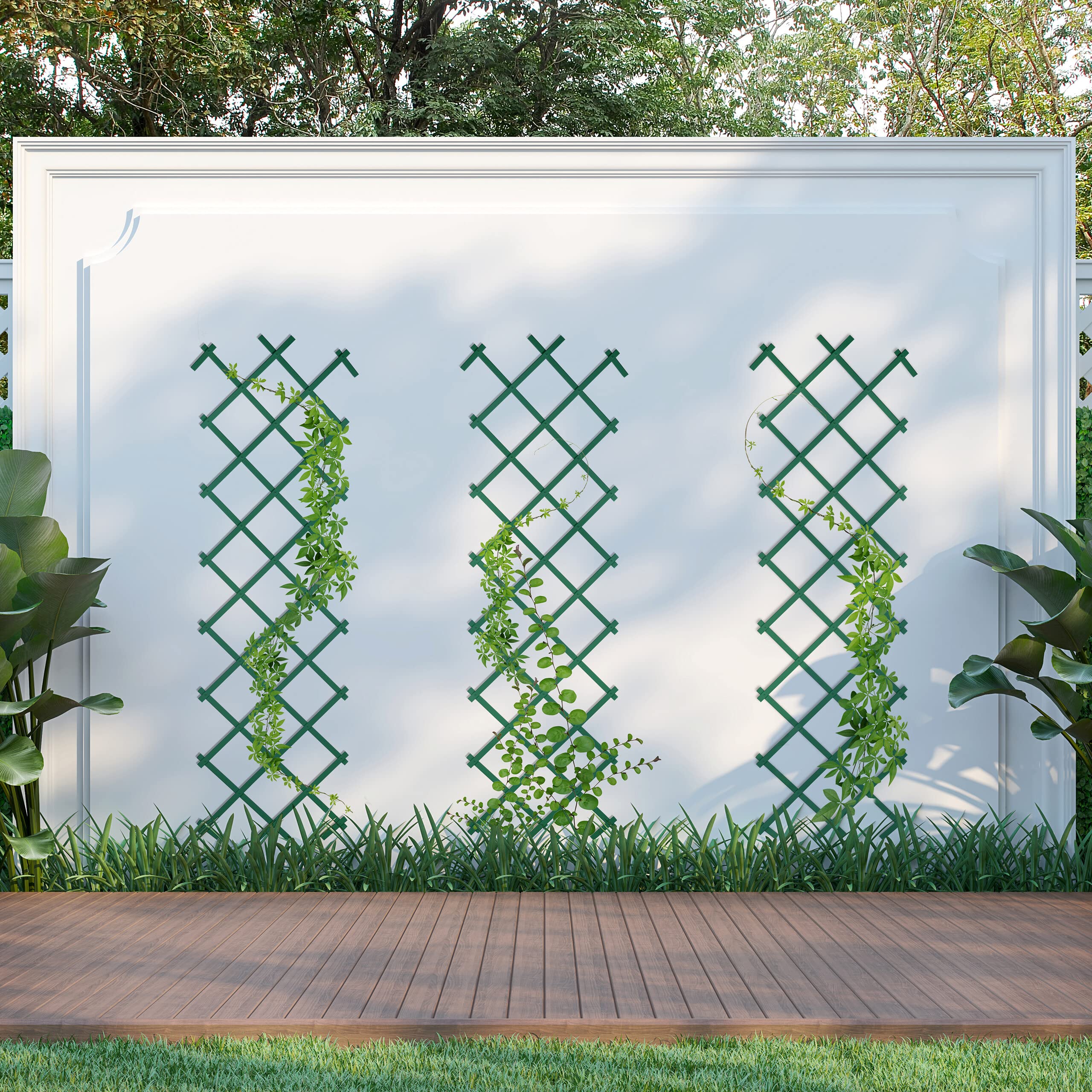 Relaxdays Grigliato per Rampicanti, Set da 3, Allungabile 180 cm, Graticolato per Piante, per Giardino, Plastica, Verde