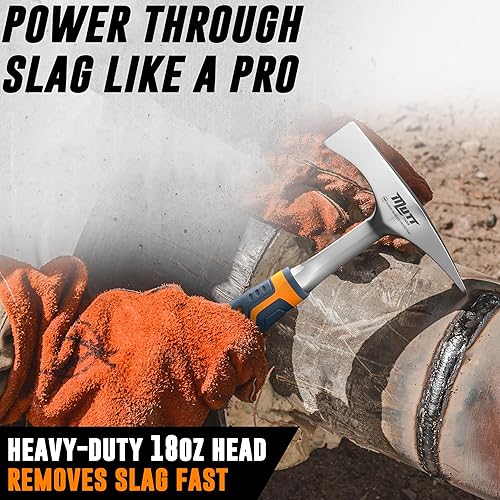Miniatura 2 de Mutt Tools - Martillo de soldadura de peso de cabeza de 14 onzas, martillo de escoria profesional para soldadores, herramienta de impacto de acero