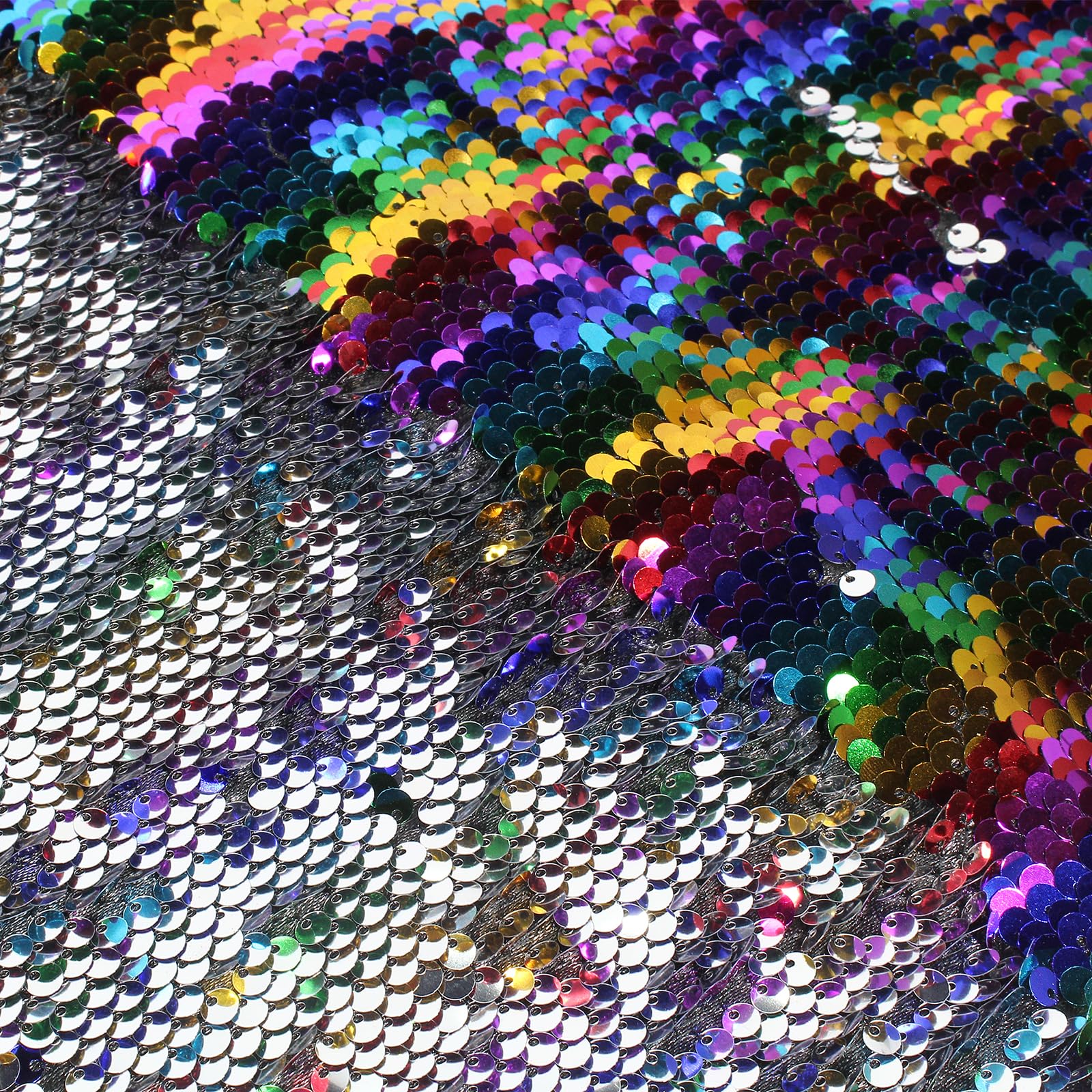 VACVELT Flip Sequin Fabric by The Yard, Half Yard Reversible Sequin Fabric, Rainbow + Silver Glitter Fabric Sparkly Mermaid Sequin Fabric for Graffiti, Bridal Dress, Wedding Decorations, Sewing-image-35