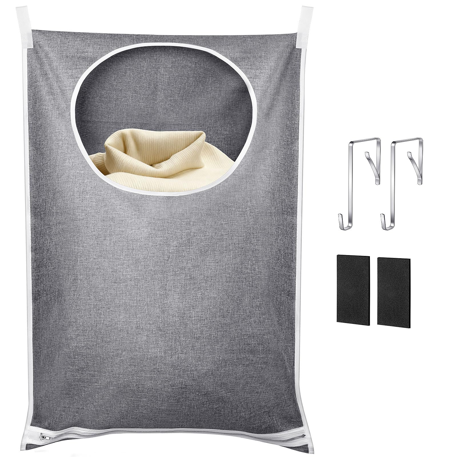 Hanging Laundry Hamper Bag with Adjustable Stainless Steel Hooks Extra Large Tear-Resistant Door Hamper for Dirty Clothes Storage