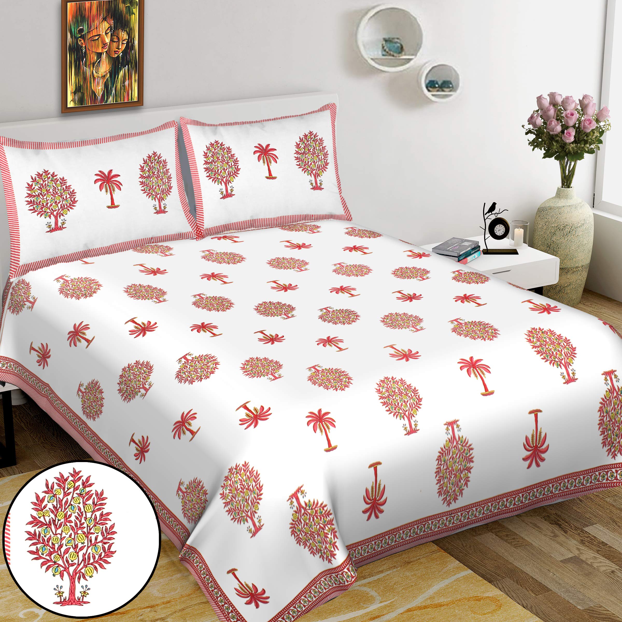 RHF King 100% Cottonl Bedspread Bed Cover Floral Design Double bedsheet with 2 Pillow Covers (8 Feet X 9 Feet, 100" X 108")- Multi Color (King- (8 Feet X 9 Feet, 100" X 108"), NP-35)-picture-29