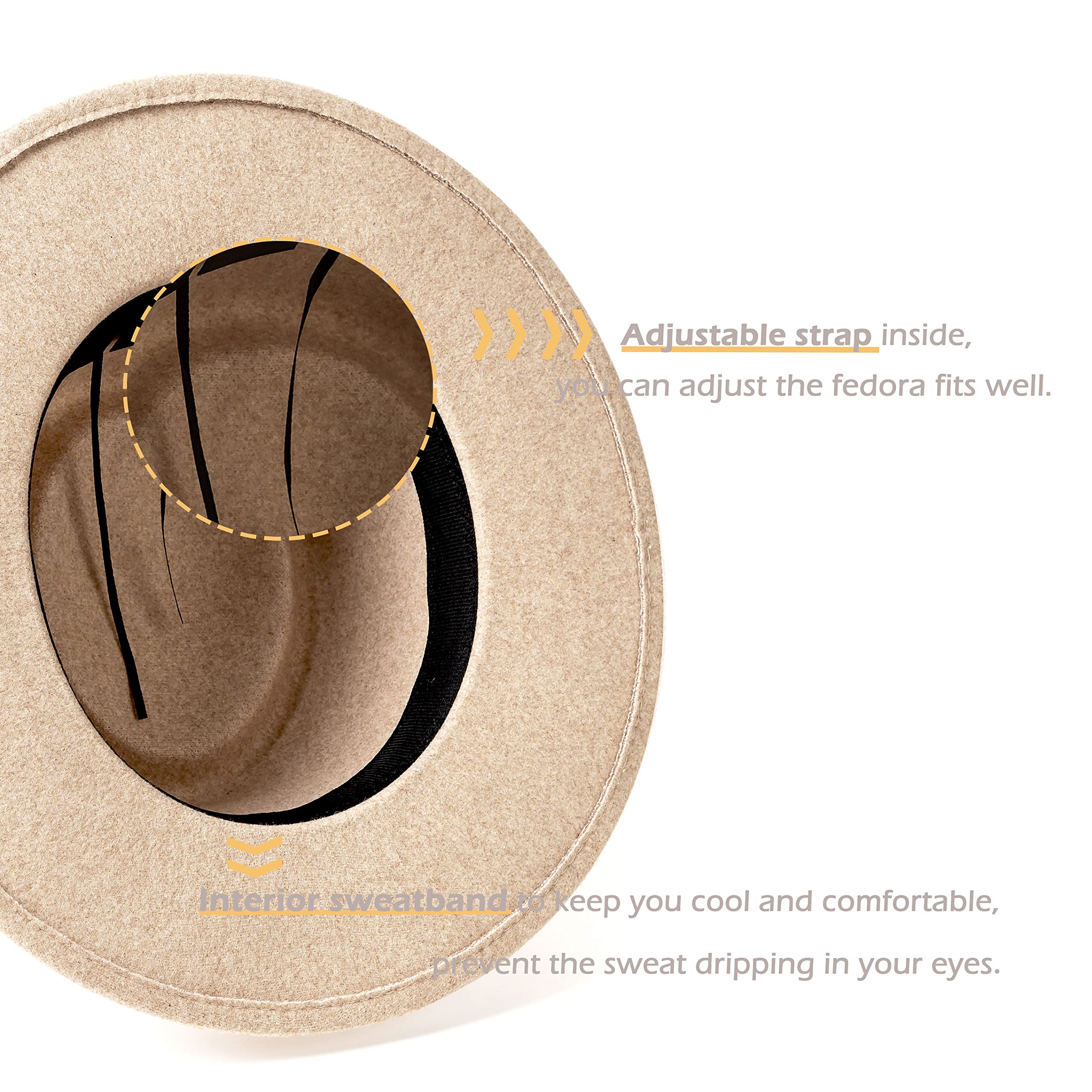 Retro Lana Fedora per le donne Tesa Larga Panama Cappello con Fibbia Cintura Beige
