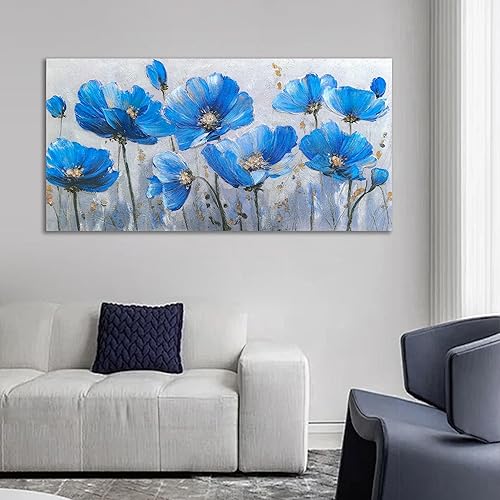 Miniatura 3 de Tarfupth Lienzo floral azul para pared, pintura botánica, imágenes de flores silvestres, obras de arte grandes para sala de estar, oficina, hogar,