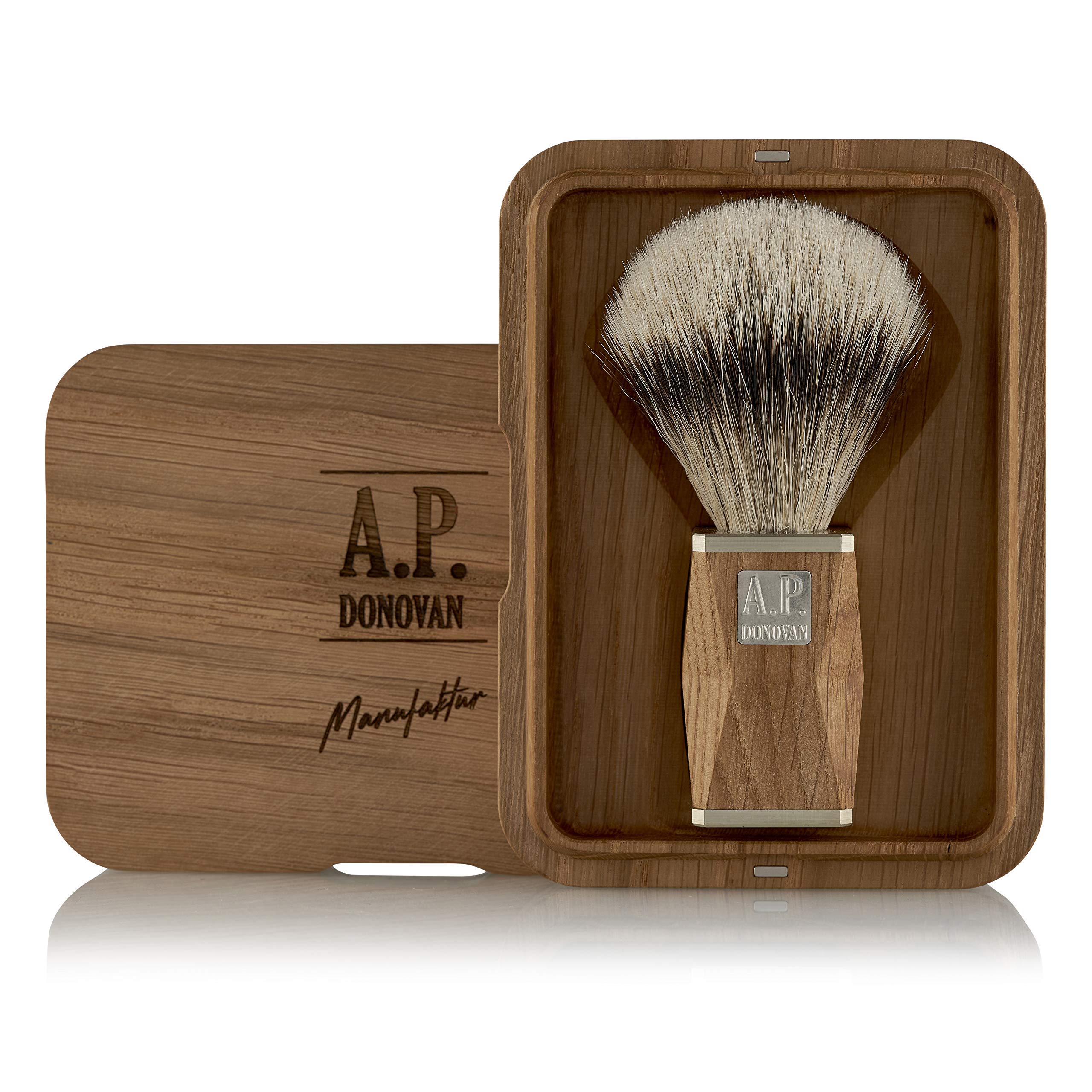 A.P.Donovan - Pennello da Barba con Punta in Argento Peli di Tasso Edelholzgriff con Alpacca Cappelli 100% (Mano) Prodotto in Germania" Plus“ in Der Lsone-Serie - quercia
