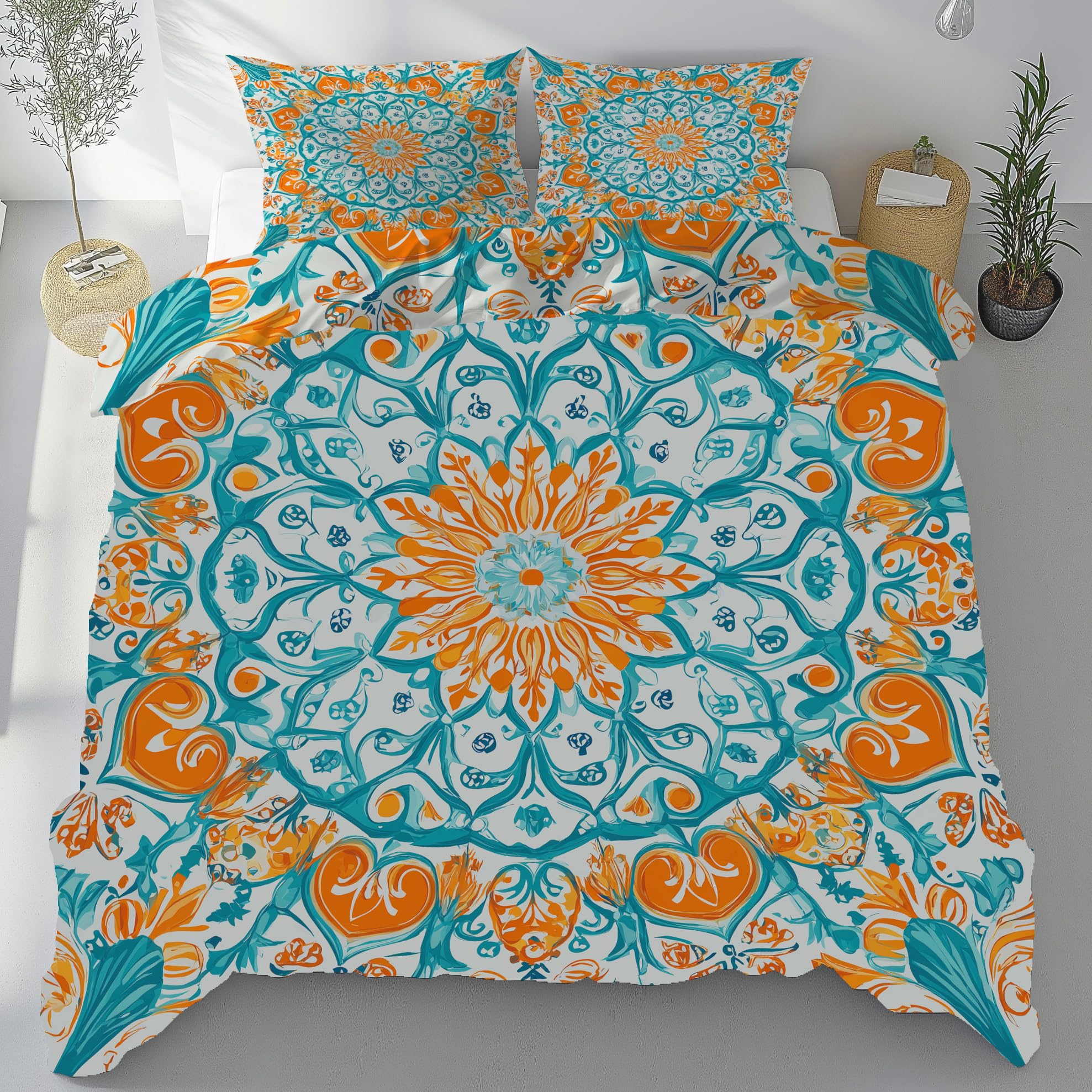 Housse de Couette Mandala Facile à Repasser avec Zip 140x200