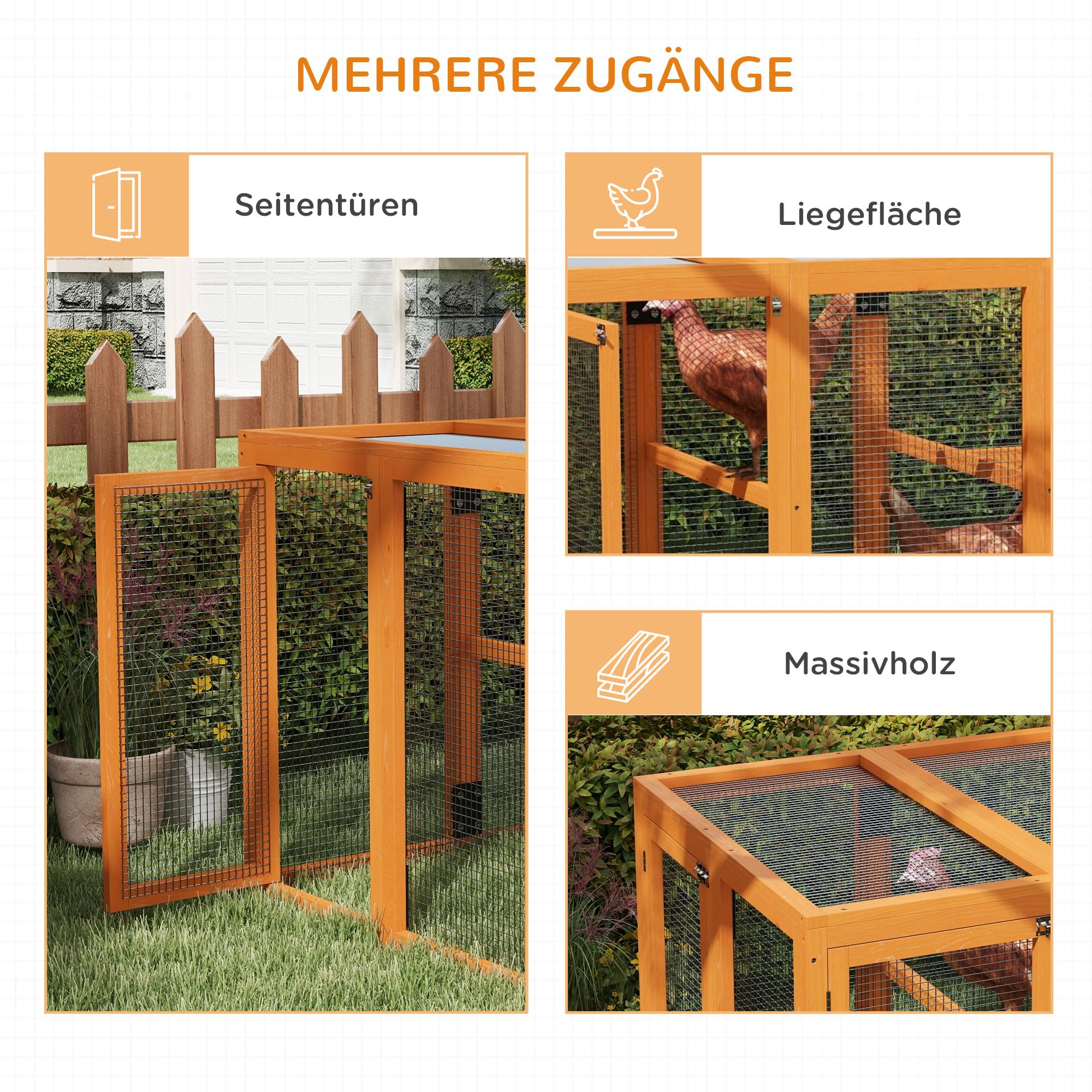 PawHut Hühnerstall Freilaufgehege für Hühner 140 x 84,5 x 80,5 cm Orange