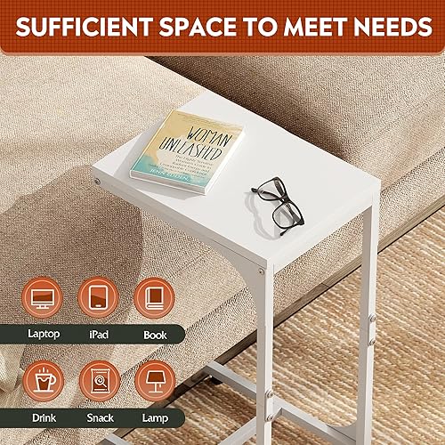 Miniatura 5 de WLIVE Mesa auxiliar en forma de C, mesas auxiliares de sofá pequeñas con marco de metal, mesa de sofá, bandeja de TV para sala de estar, dormitorio,