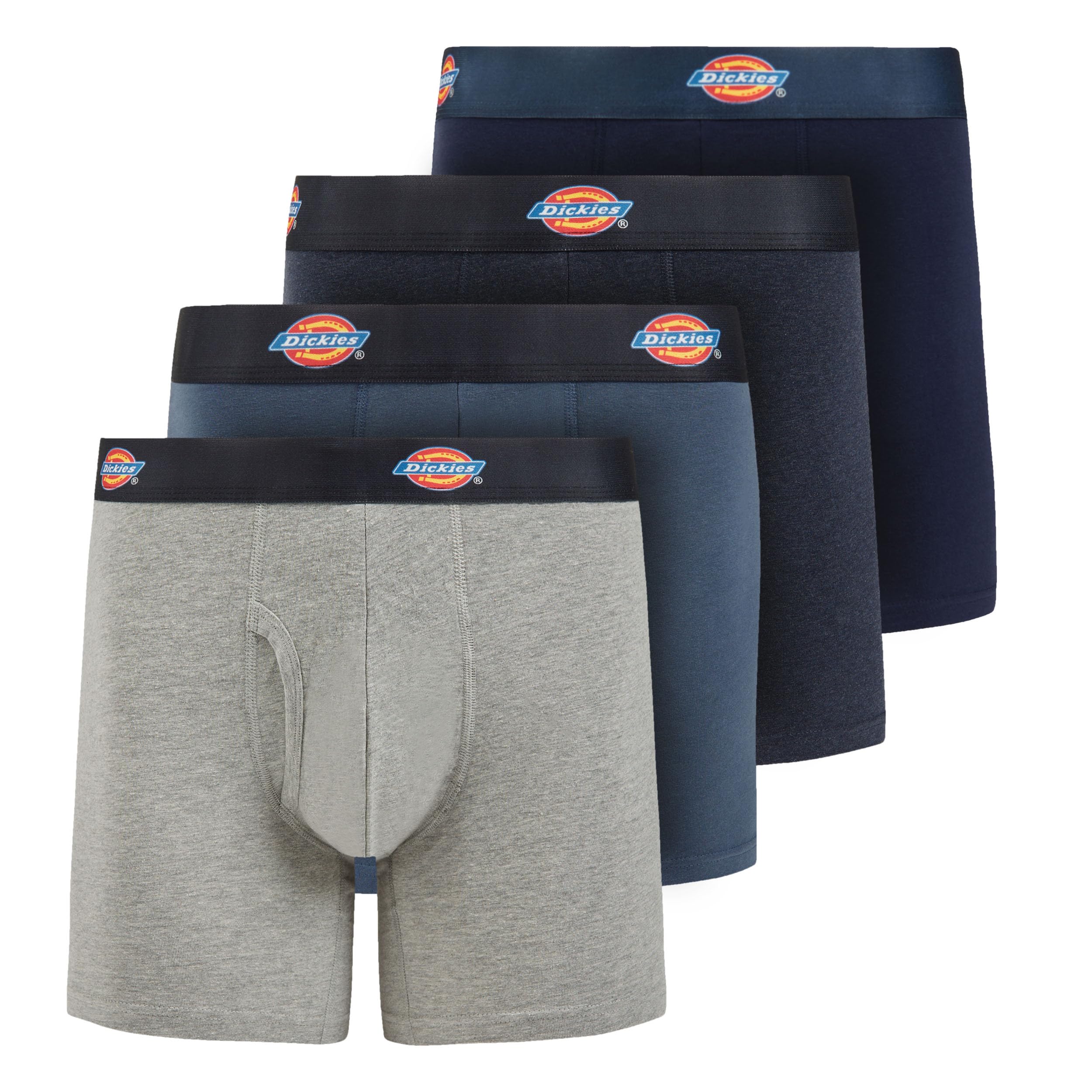 Dickies Mens Underwear Pack of 4 Boxer Briefs, Cotton Stretch Boxers for Men