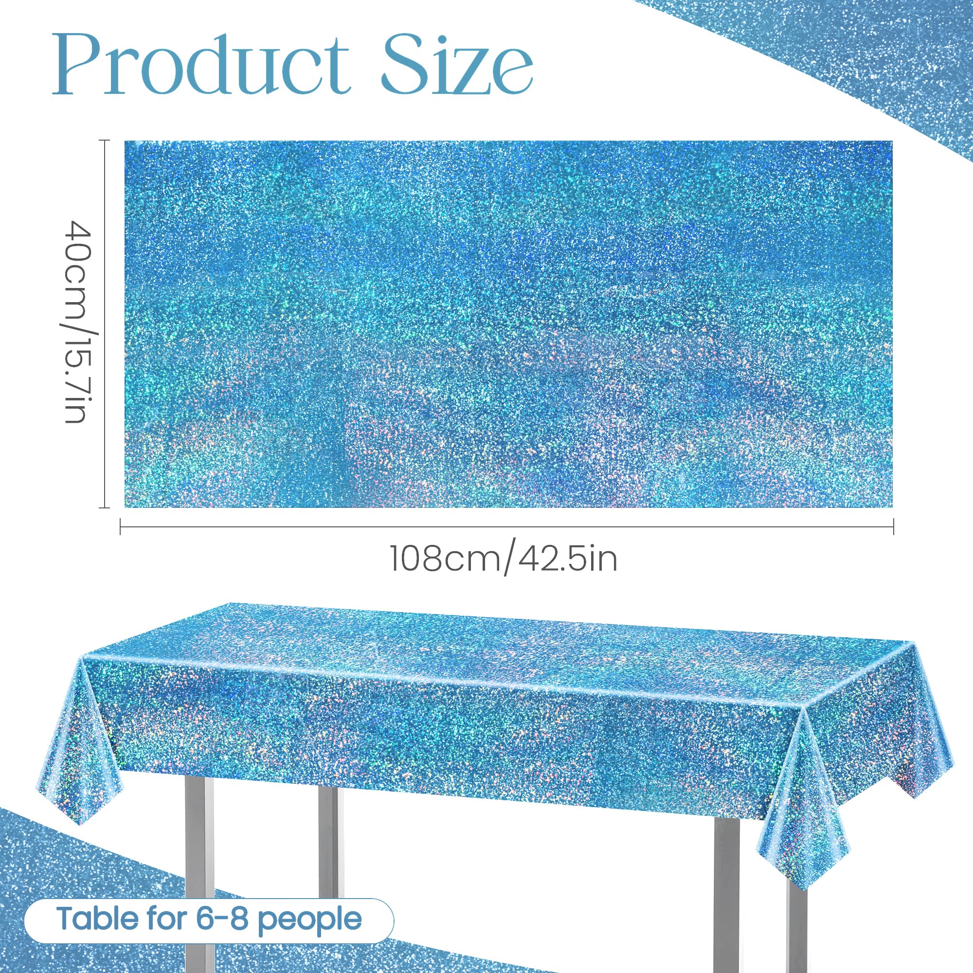 8 tovaglie olografiche laser blu 101,6 x 274,3 cm, in plastica, per feste, luccicanti e lucide, decorazione per feste invernali, feste di compleanno, matrimoni, baby shower, decorazioni natalizie