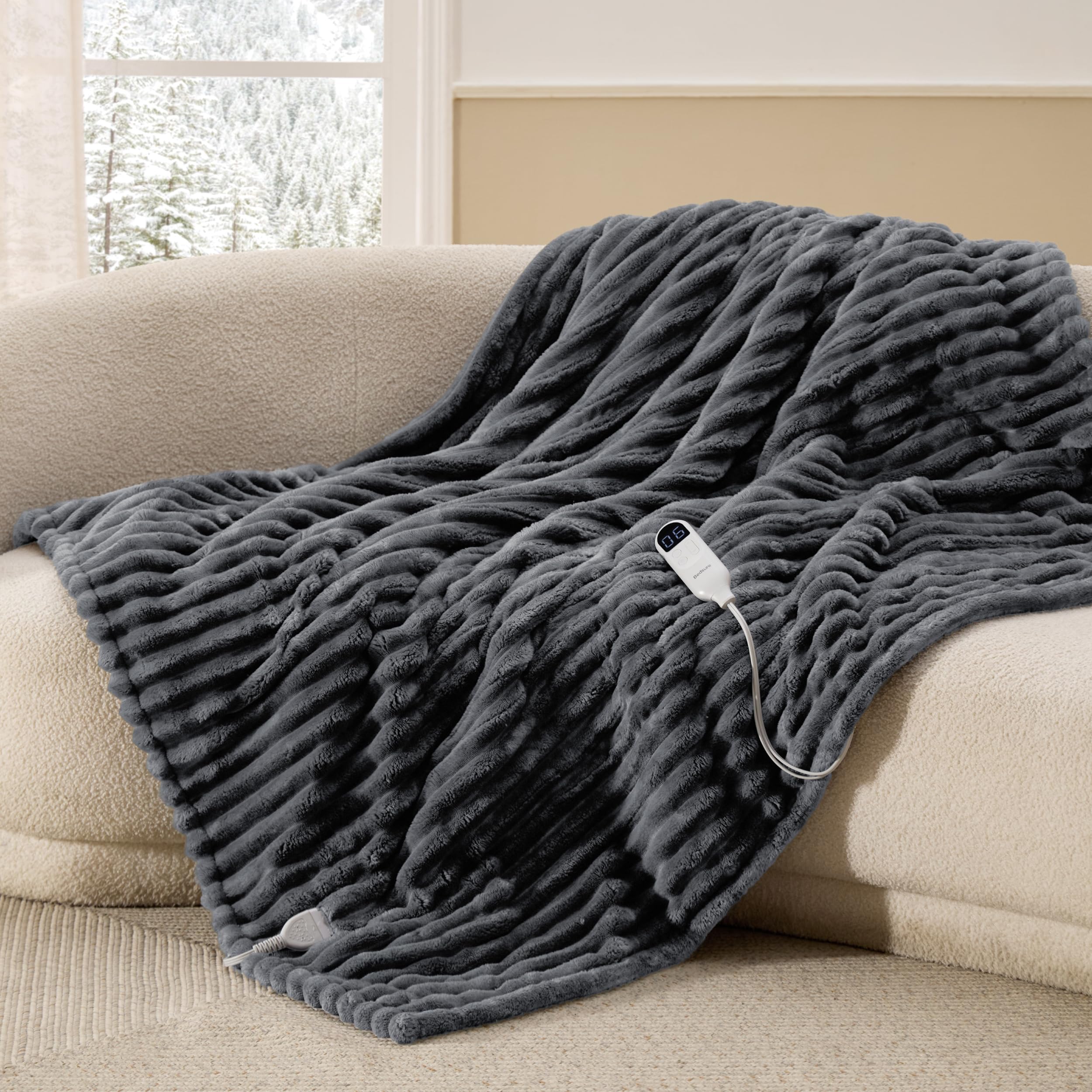 BEDSURE Electric blanket with automatic switch-off, 130 x 180 cm, heat blanket with 6 heat settings and 10 hour timer, up to 8 hours overheating protection, electric blanket for home and on