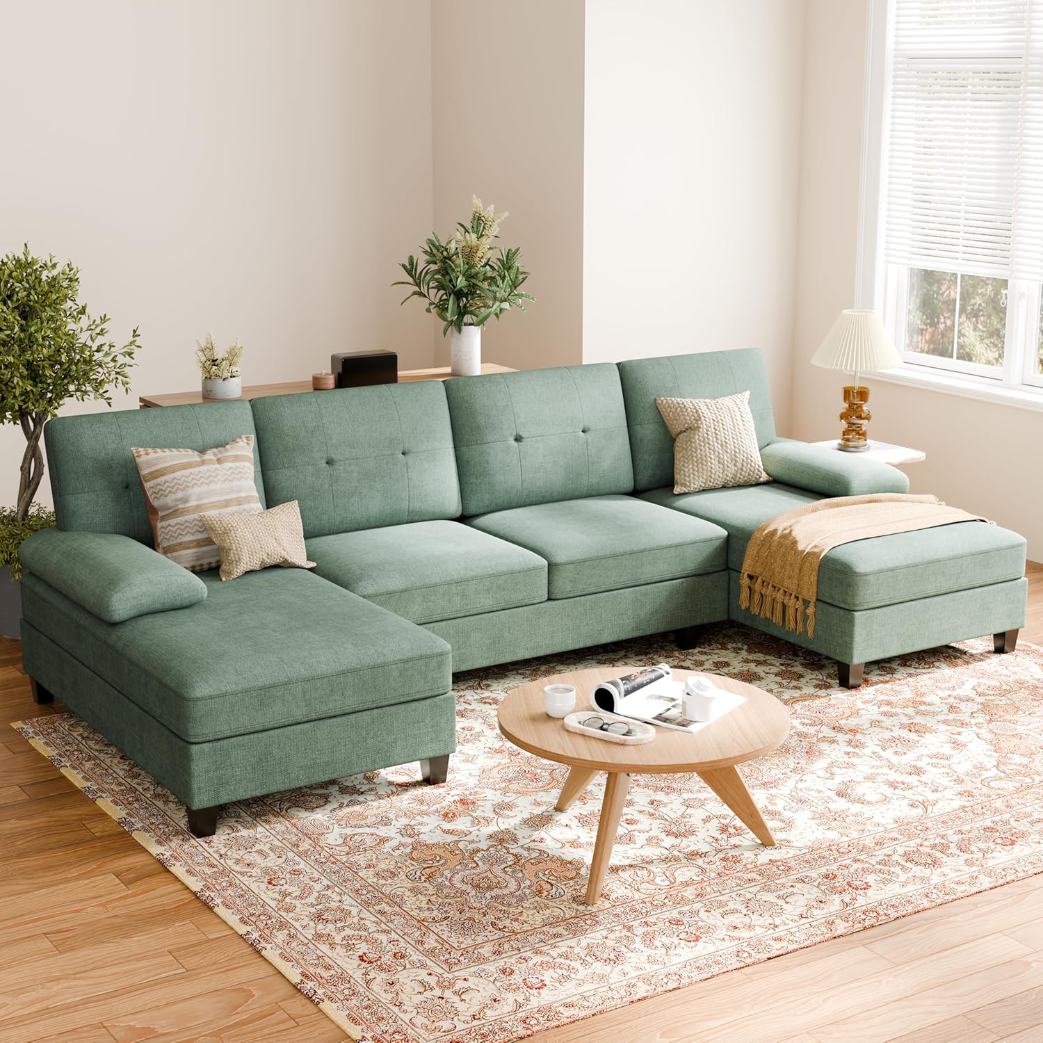 (BOX 3 of 3 ONLY)Shintenchi U Shaped Sectional Couches for Living Room, 4 Seat Modern Sectional Sofa with Removable Armrest & Soft Backrest for Apartment and Small Space, Deep Green