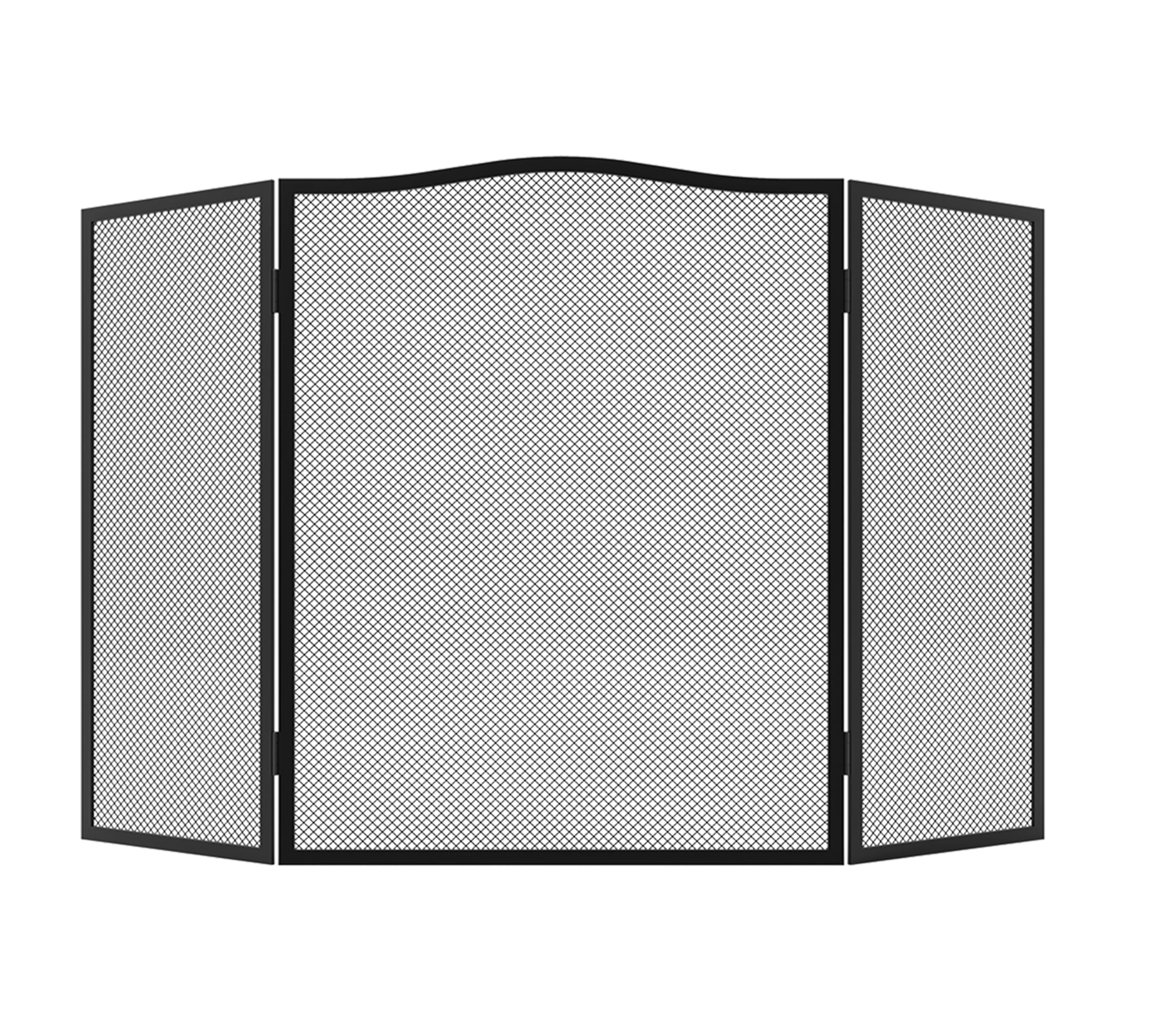 Pare-étincelles 3 panneaux écran plat fer arche supérieure 96,5 cm x 61 cm maille robuste cheminée ouverte revêtement poudre noire