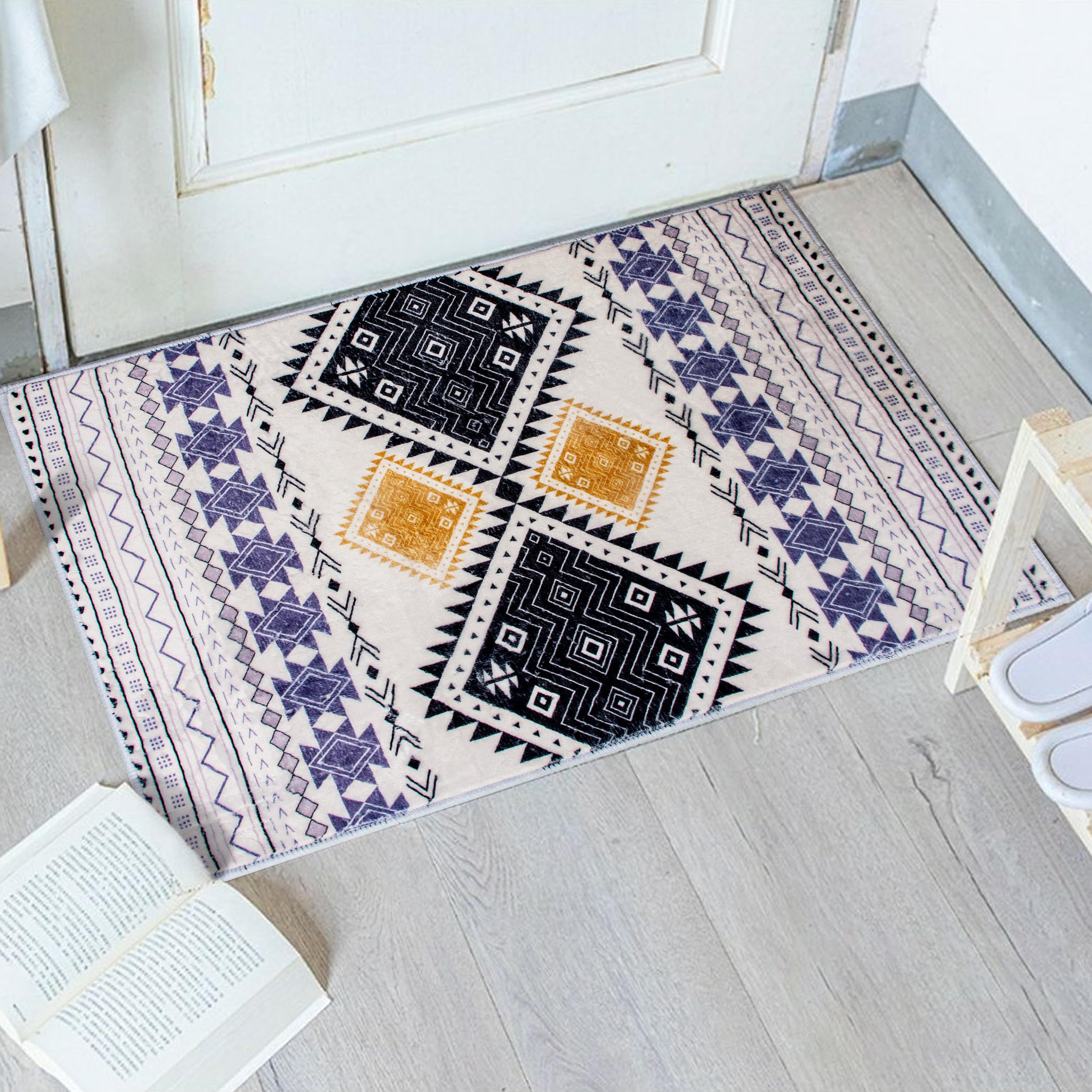 Alfombra 40x60cm con Base Antideslizante Pelo Corto Multiusos - Diseño Moderno Lavable para Cocina, Baño, Entrada y Salón