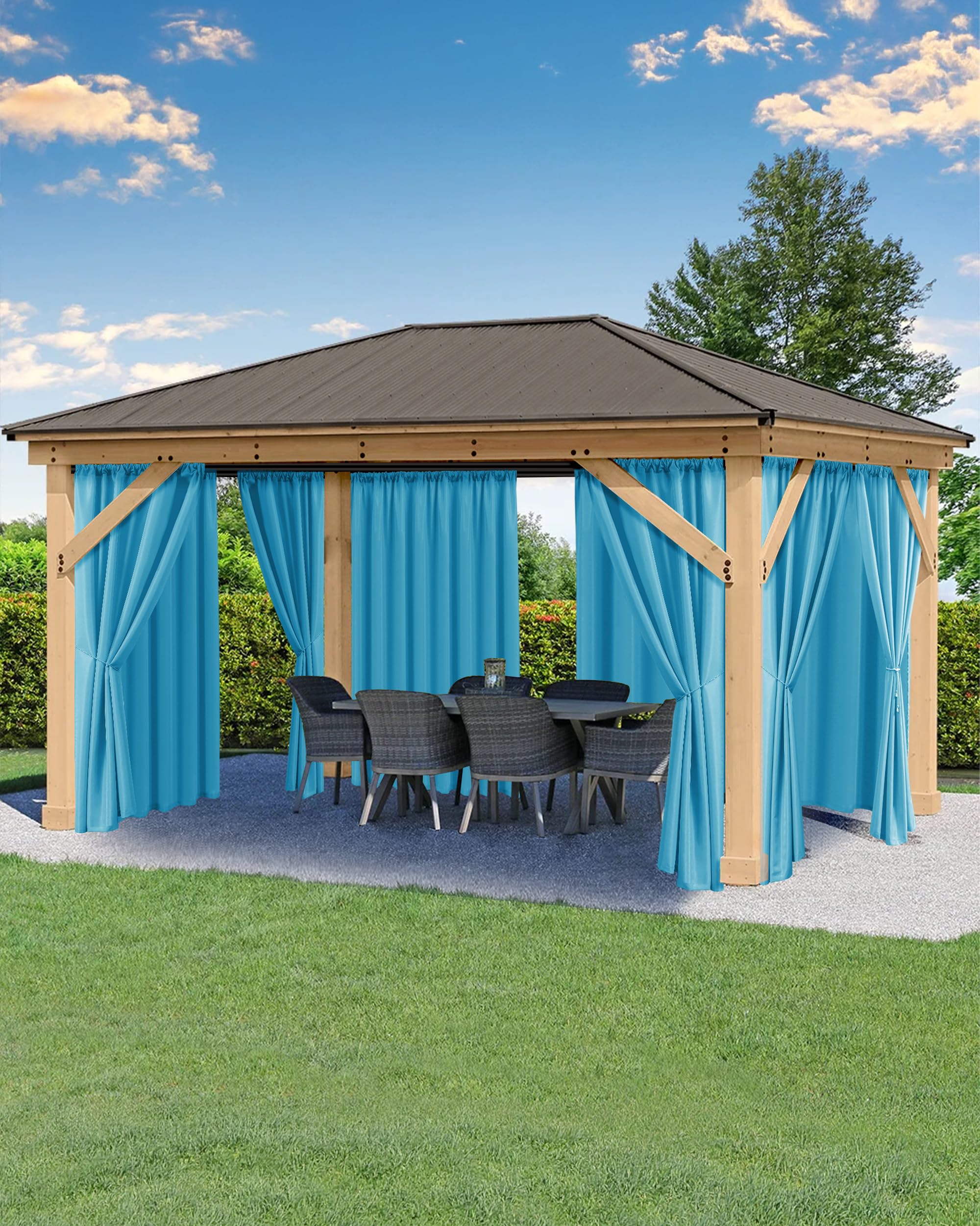 HolidayIdeas Outdoor Patio Curtains Waterproof with Rod Pocket 6 Panels 54x84 Inch- Protect Privacy & Weatherproof Balcony Outdoor Curtains for Apartments,Porch, Gazebo, Pergola, Teal