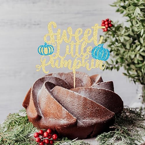 Miniatura 7 de Gyufise 1 paquete de decoración de pastel de calabaza con purpurina azul con temática de otoño, decoración de pastel de calabaza para niños, baby