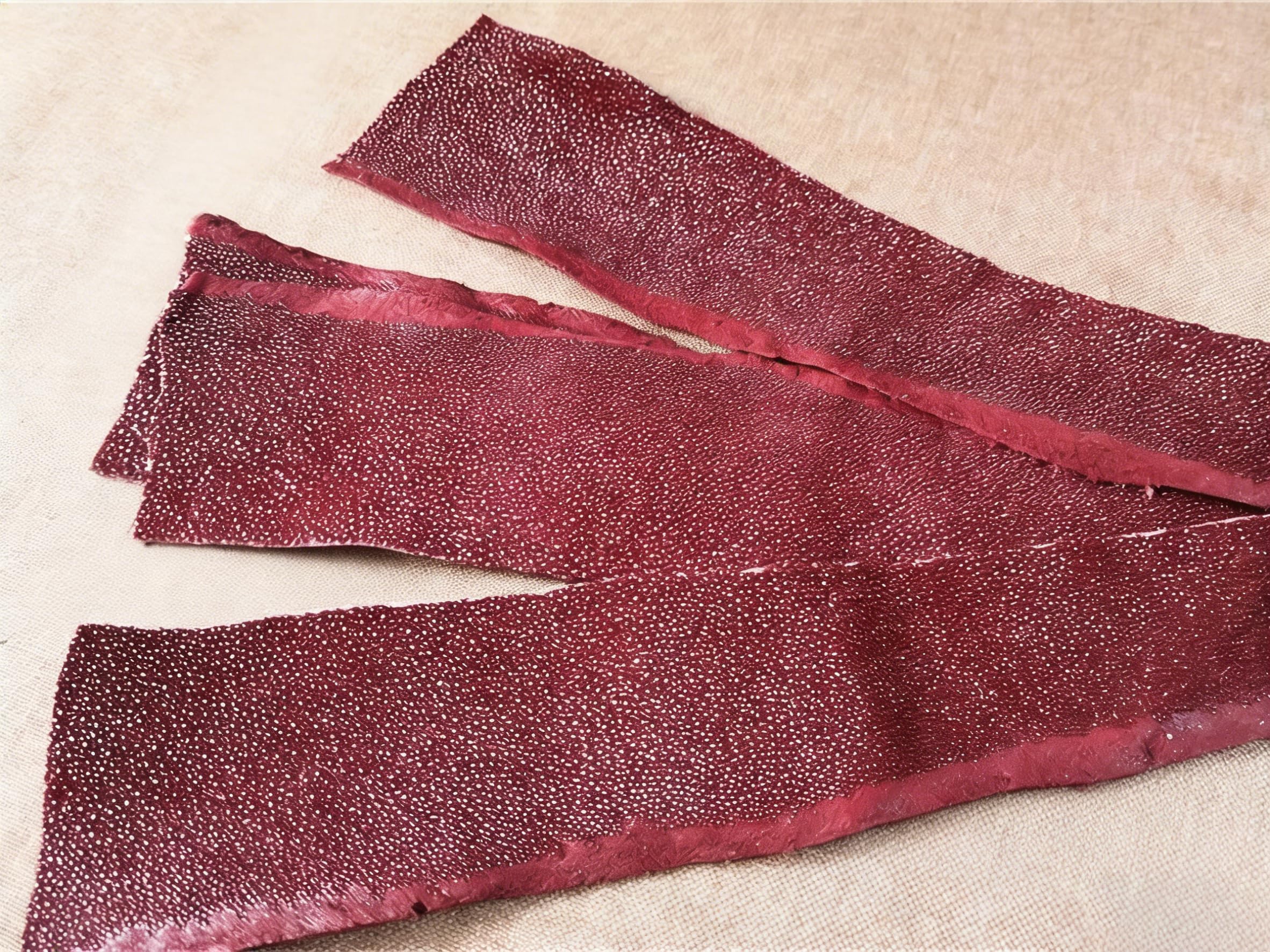 2PCS Stingray Leather Skin Hide Pelt Strap Natural Rawhide Off-Cuts Strip Dark Red