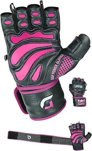 Miniatura 1 de Grip Power Pads Leather Gym Gloves for Women  Built-in 2" Wrist Wraps, Pink Weightlifting, Powerlifting, Bodybuilding Workout