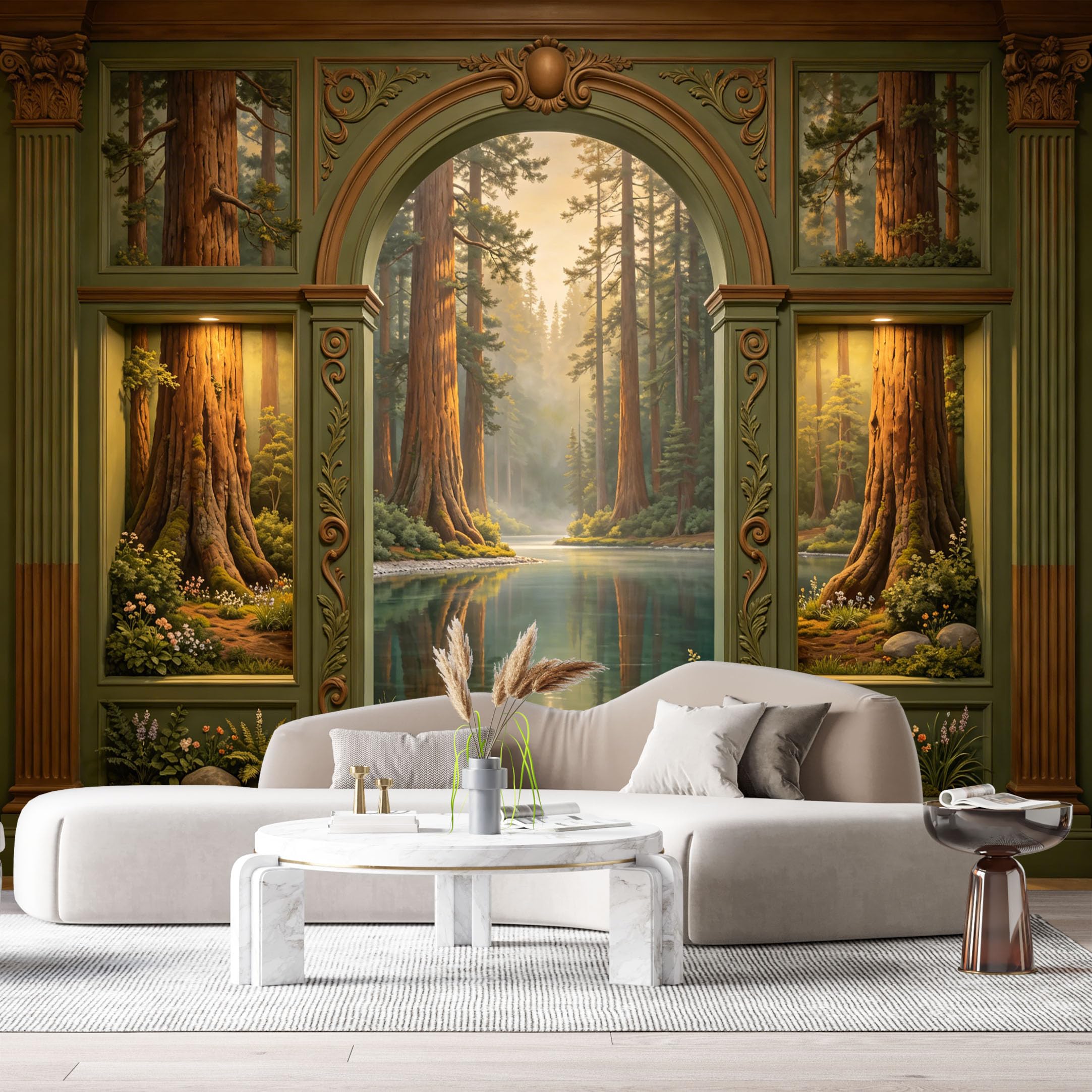 Custom Size Wall Murals Classical Archway Forest Lake Oil Painting 3D Trompe L'Oeil SelfAdhesiveWall Fabric Removable Wallpaper Wall Decor for Living Room Bedroom Bathroom