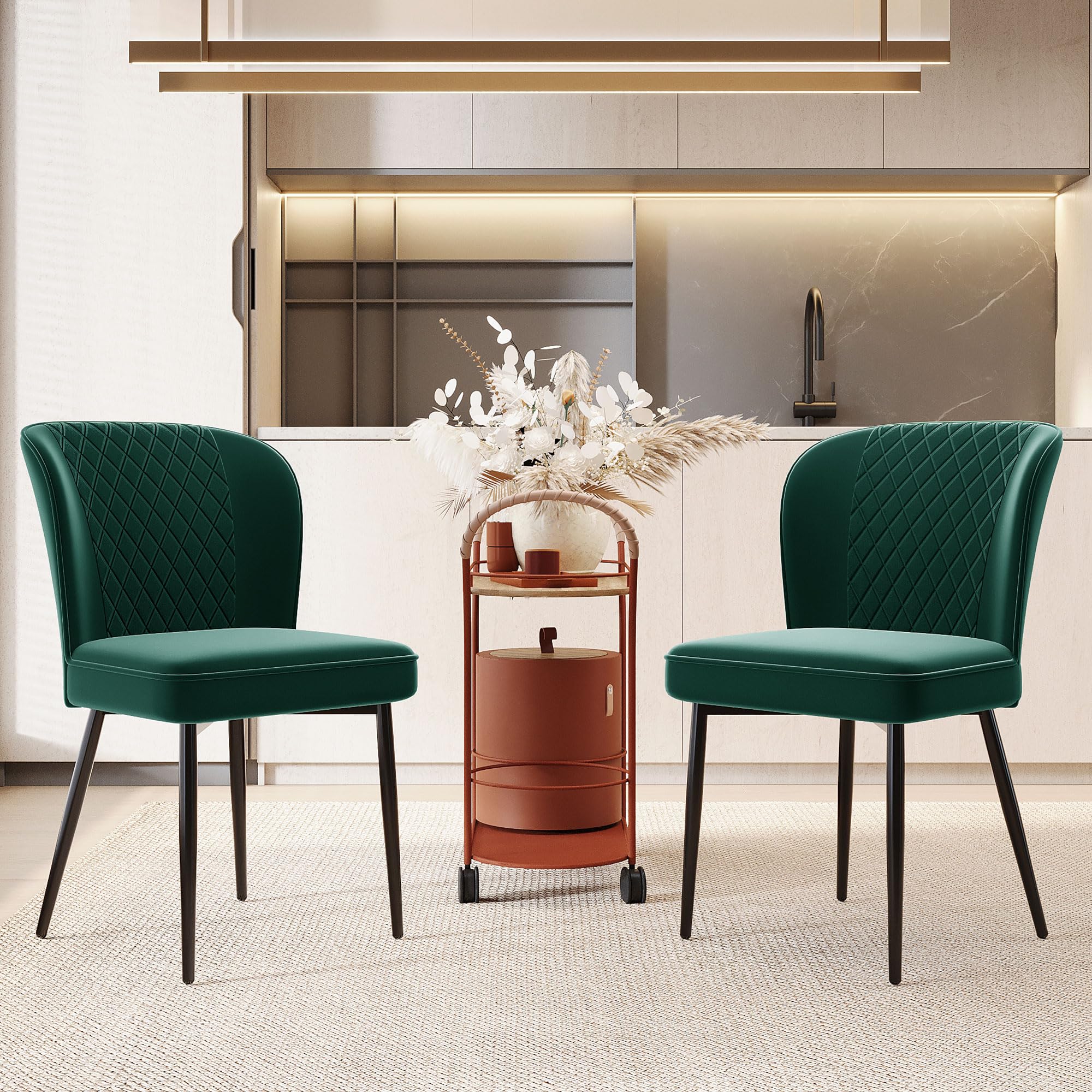 Chaises pivotantes en velours vert confortables et rotatives pour table de séjour