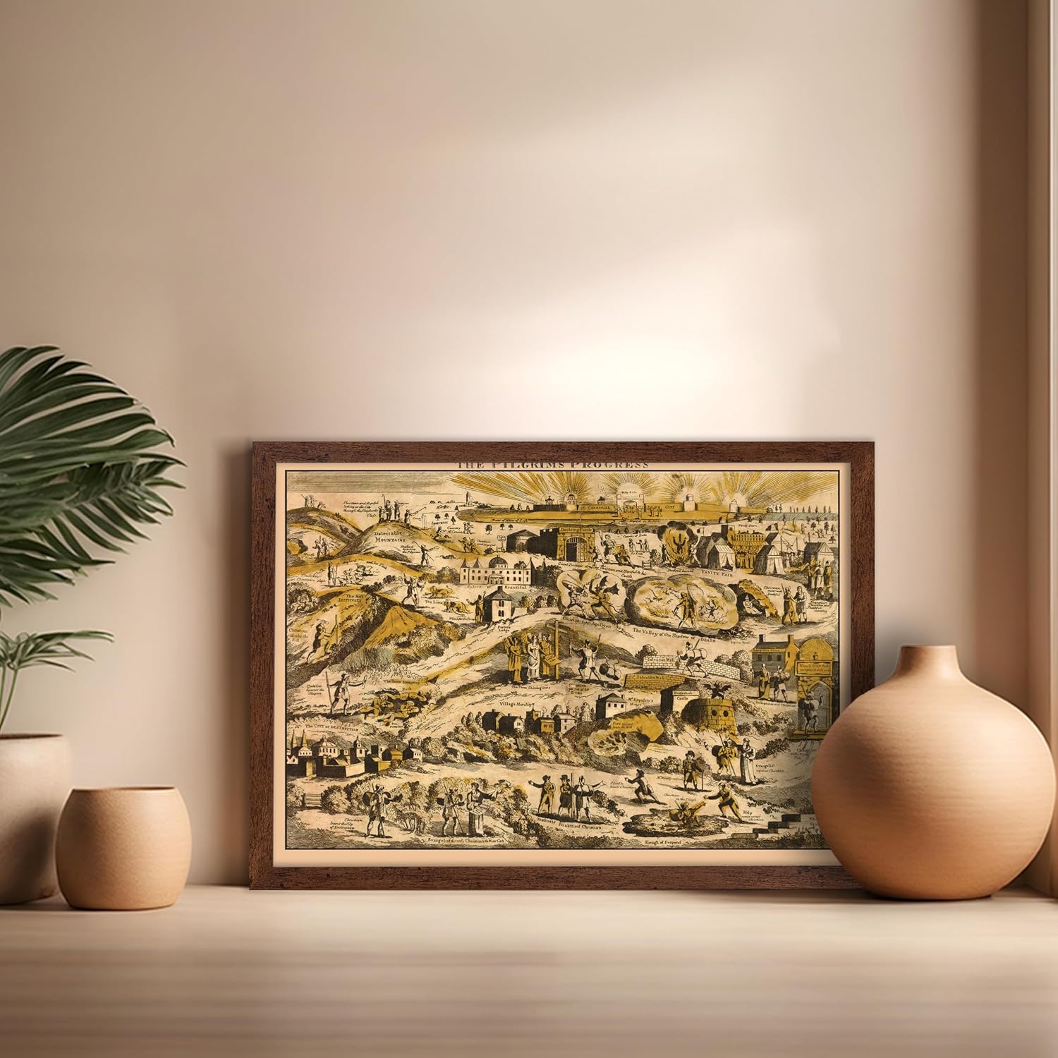 Poster Master Vintage History Poster - Retro Map Print - Gift for Teacher, Friend - Pilgrim's Progress, Illustration, Thematic, Ancient - Wall Decor for Home, Dorm, Office, 16x20 Brown Framed