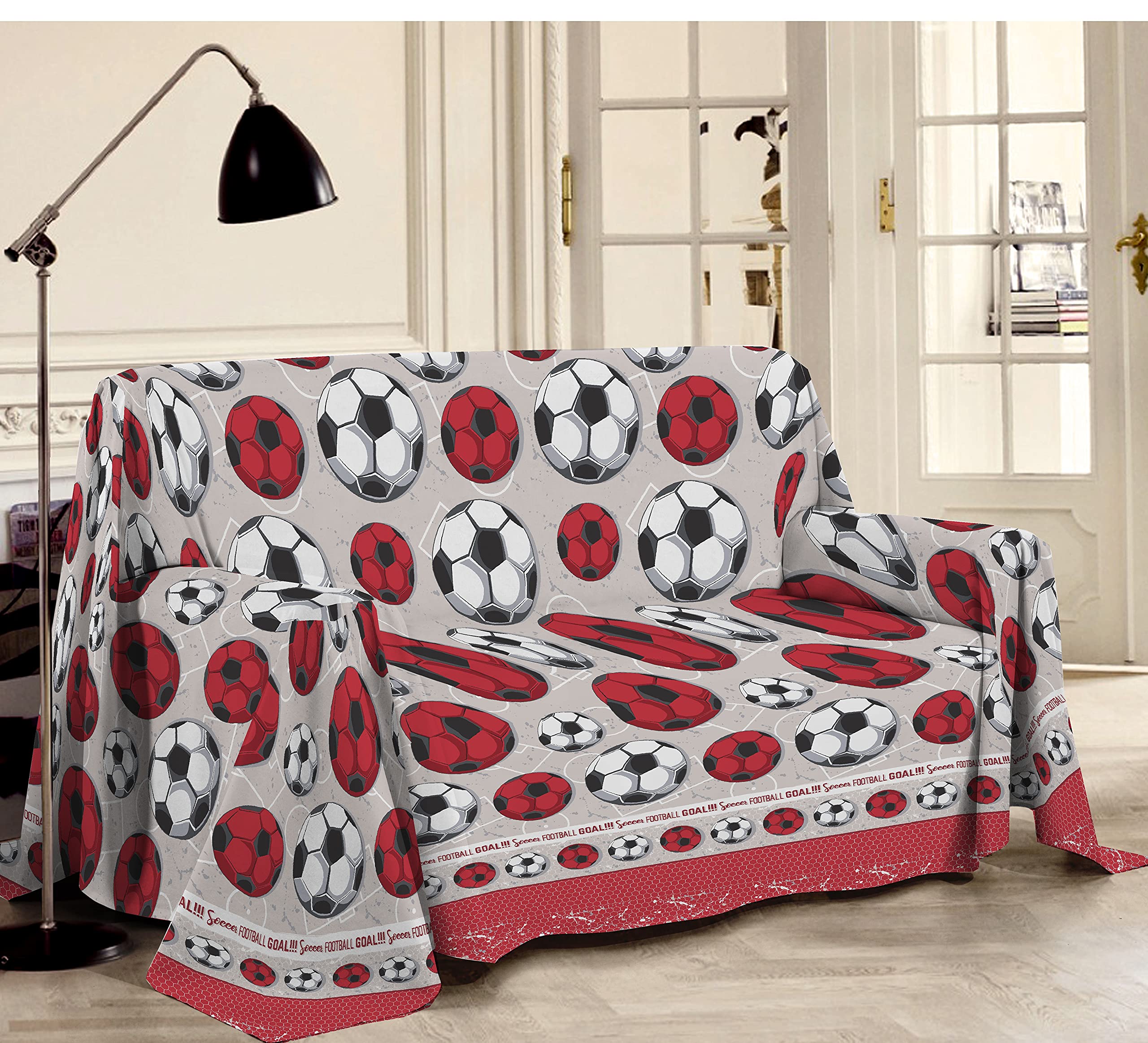 Telo Copridivano 180x290cm Cotone Puro Made In Italy | Fantasia Maiolica Rosso - Foto 3