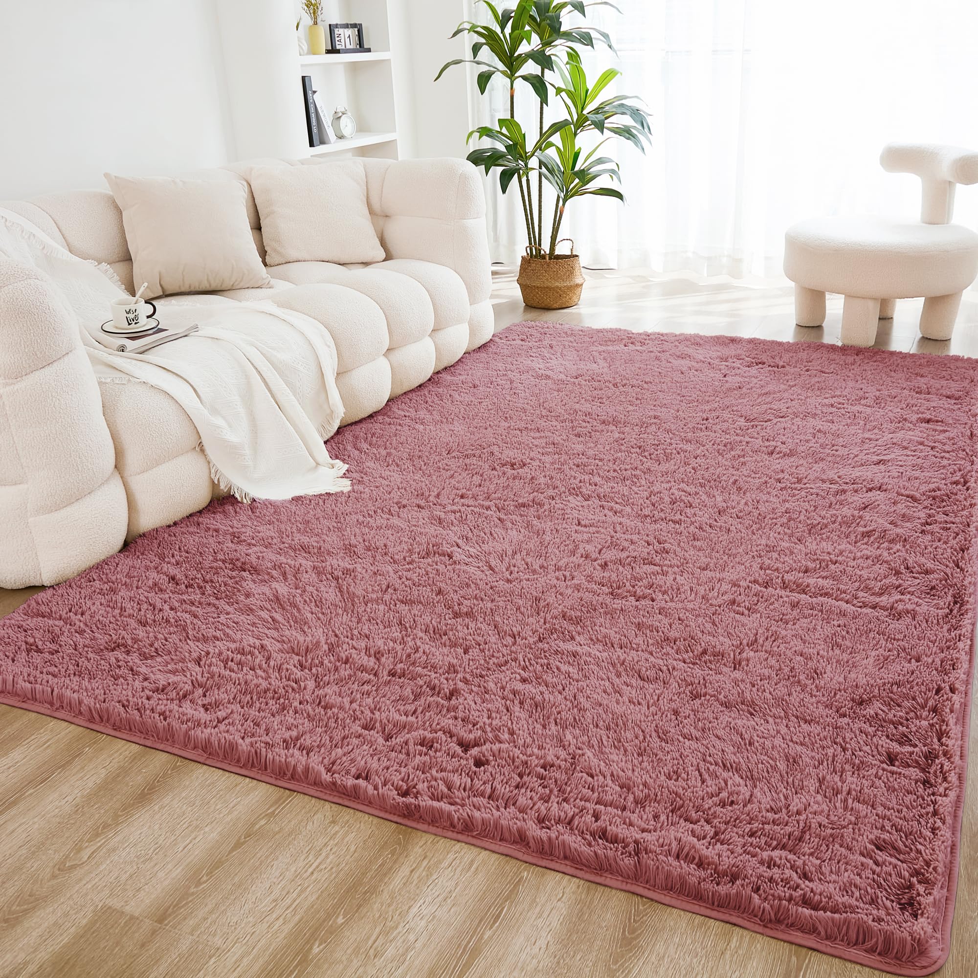 Litanika 4x6 Shag Area Rug for Living Room Bedroom, Pea Pink High Pile Ultra Soft Plush Shaggy Furry Bedside Playroom Dorm Carpet, Non-Slip,