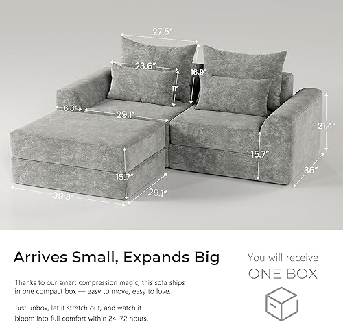 Miniatura 3 de Sofá biplaza modular con otomana, sofá en forma de L, sofá modular personalizable, diseño de combinación libre para sala de estar moderna, Echo de