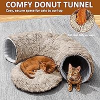 Vista 4 de Túnel para Gatos con Cama para Gatos de Interior, Túnel de Dona de Cueva de Gato de Felpa Suave Peekaboo, Juguetes de Patio de Juegos Multifuncional