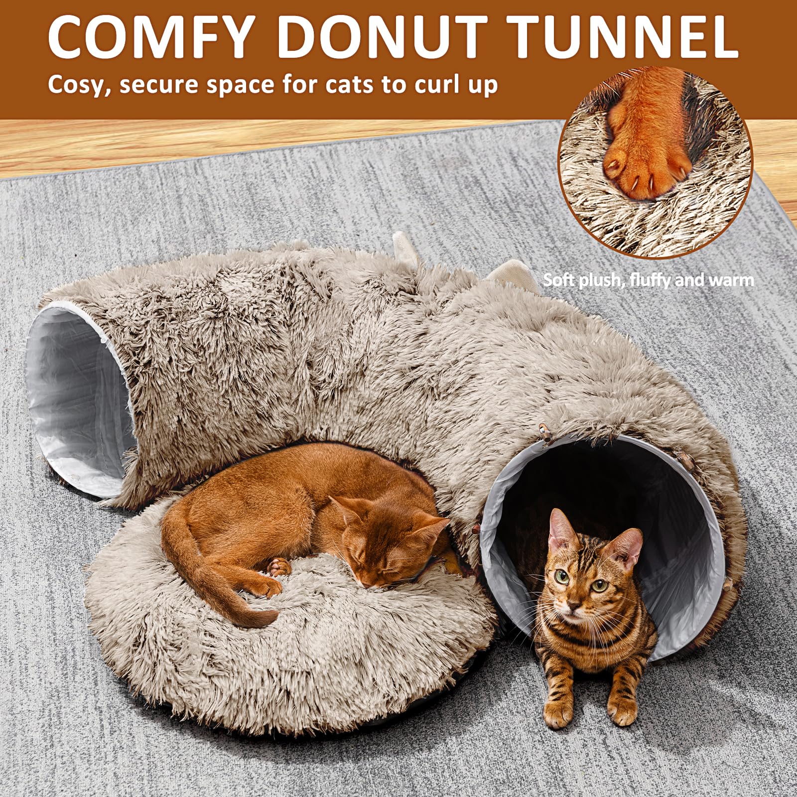 LUKITO Katzentunnel, Großer Katzentunnel mit Zwei Eingängen Katzenhöhle, Geeignet für Katze, Katzenspielzeug für Indoor-Katzen, Weiches Katzenbett