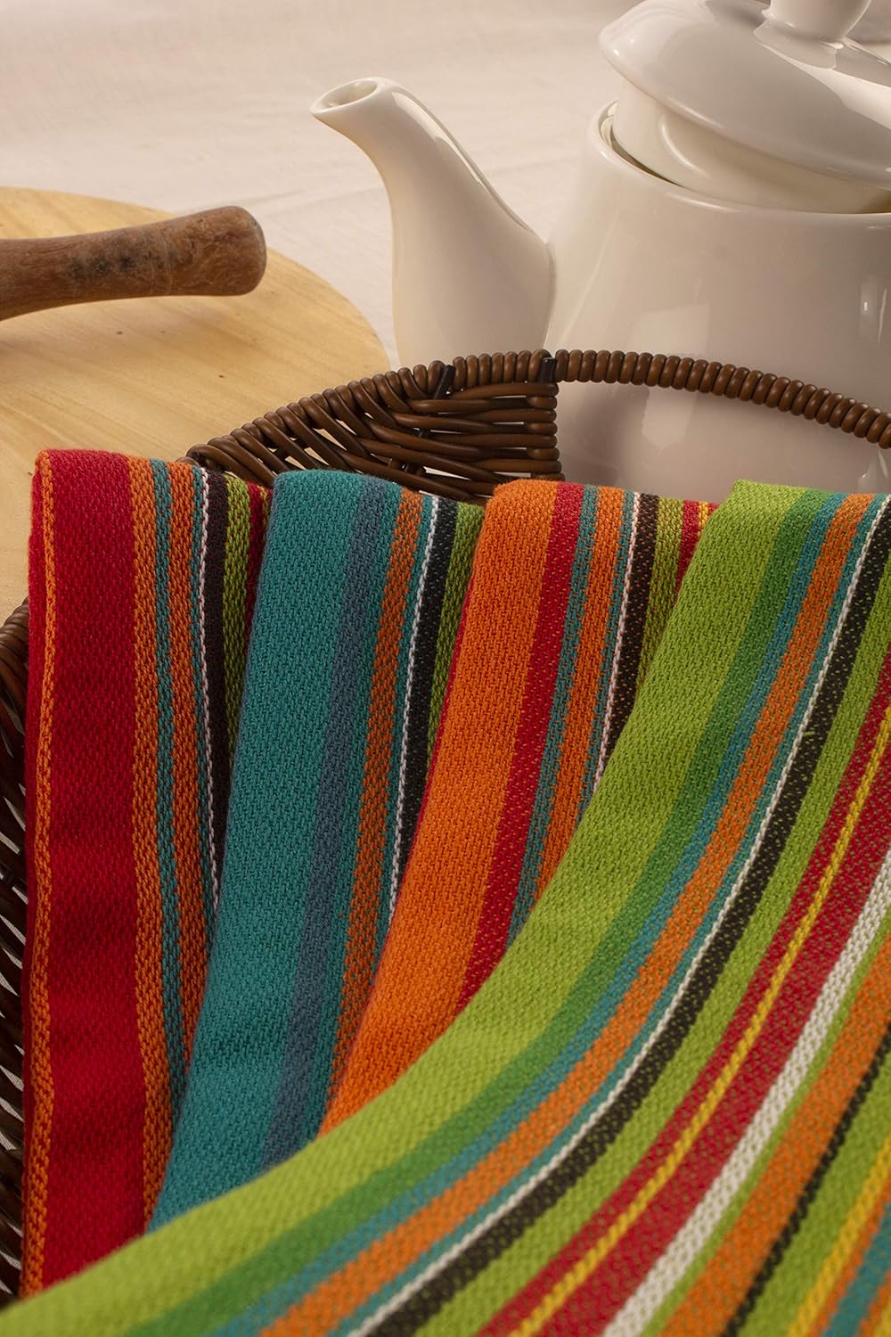 Kitchen Dish Towels, Salsa Stripe, 100% Natural Absorbent Cotton (Size 28 x 16 inches), Pack of 12-Multi Color - Image 3