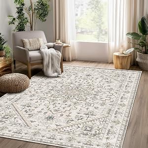 Boho Area Rug 5x7ft Ultra Soft Machine Washable Non Slip Rugs for Living Room Bedroom Indoor Vintage Style