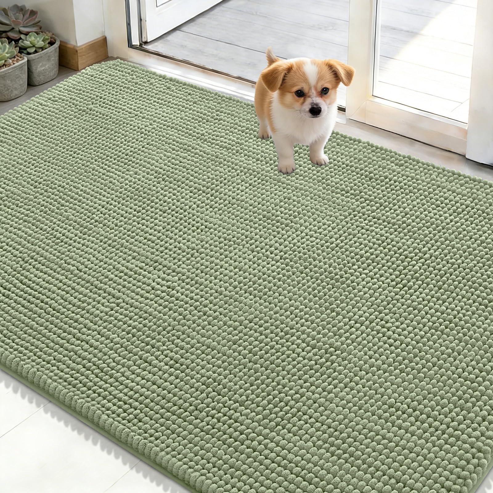 OLANLY Dog Door Mat for Muddy Paws 48x30, Absorbent Chenille Mud Doormat