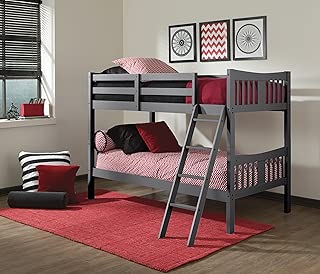 Storkcraft Caribou Solid Hardwood Twin Bunk Bed, Gray Twin Bunk Beds for Kids with Ladder and Safety Rail - coolthings.us