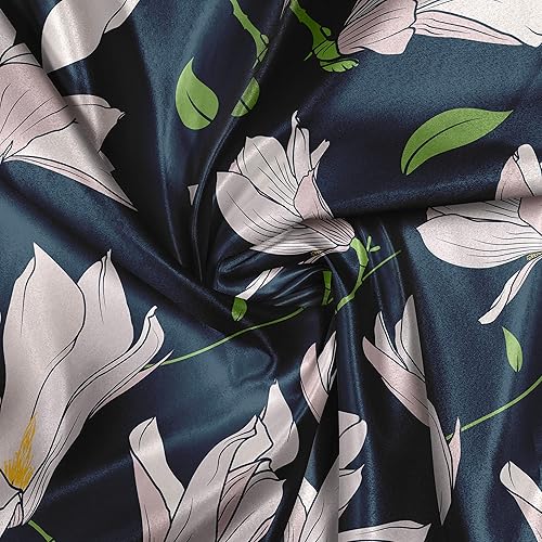 Miniatura 4 de Ambesonne Magnolia Fabric by The Yard, Japanese Sakura on Blue Shade Background Spring Season Pattern, Decorative Satin Fabric for Home Textiles and