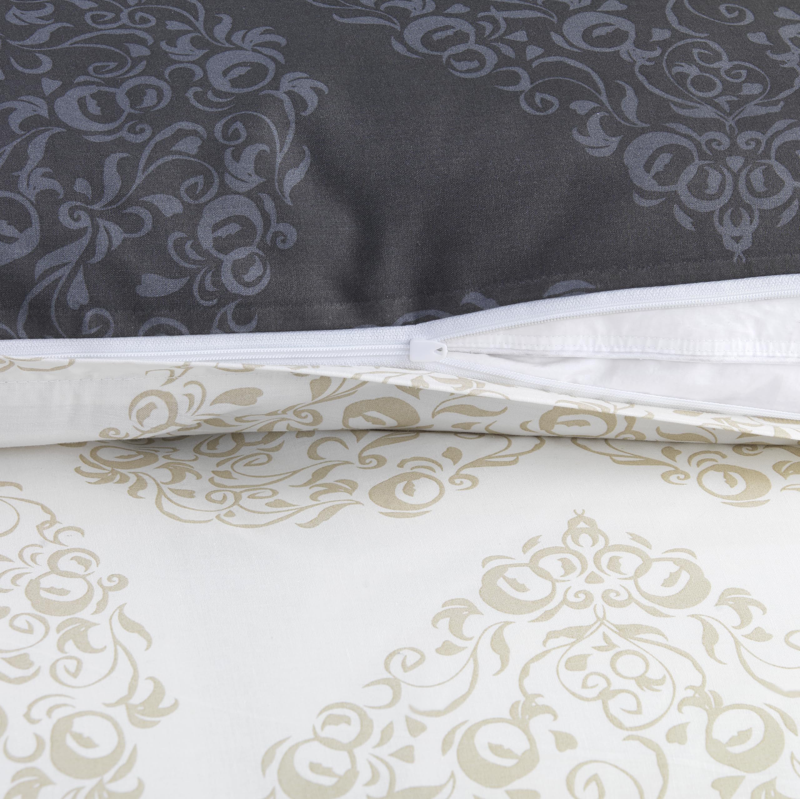 Wasserbetten-Markenshop Mr. Und Mrs. Baumwolle Renforce Partner Wende Bettwäsche in Grau Beige, 4 Teilig, 2X 135x200 cm 2X 80x80 cm