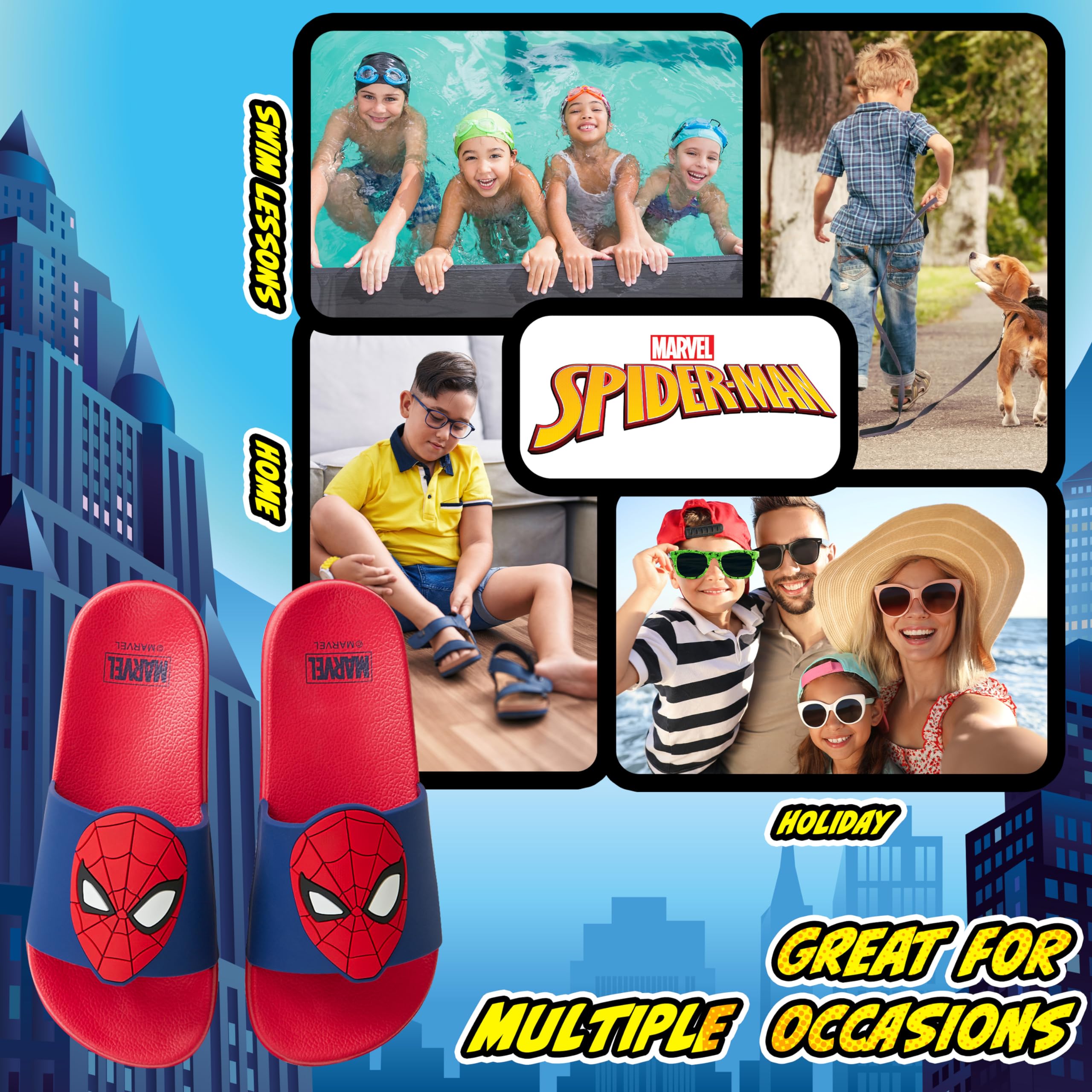 Marvel Kinder Strandschuhe - Schlappen Offizielle Gartenschuhe Badesandalen Jungen (Rot/Blau, numeric_31)