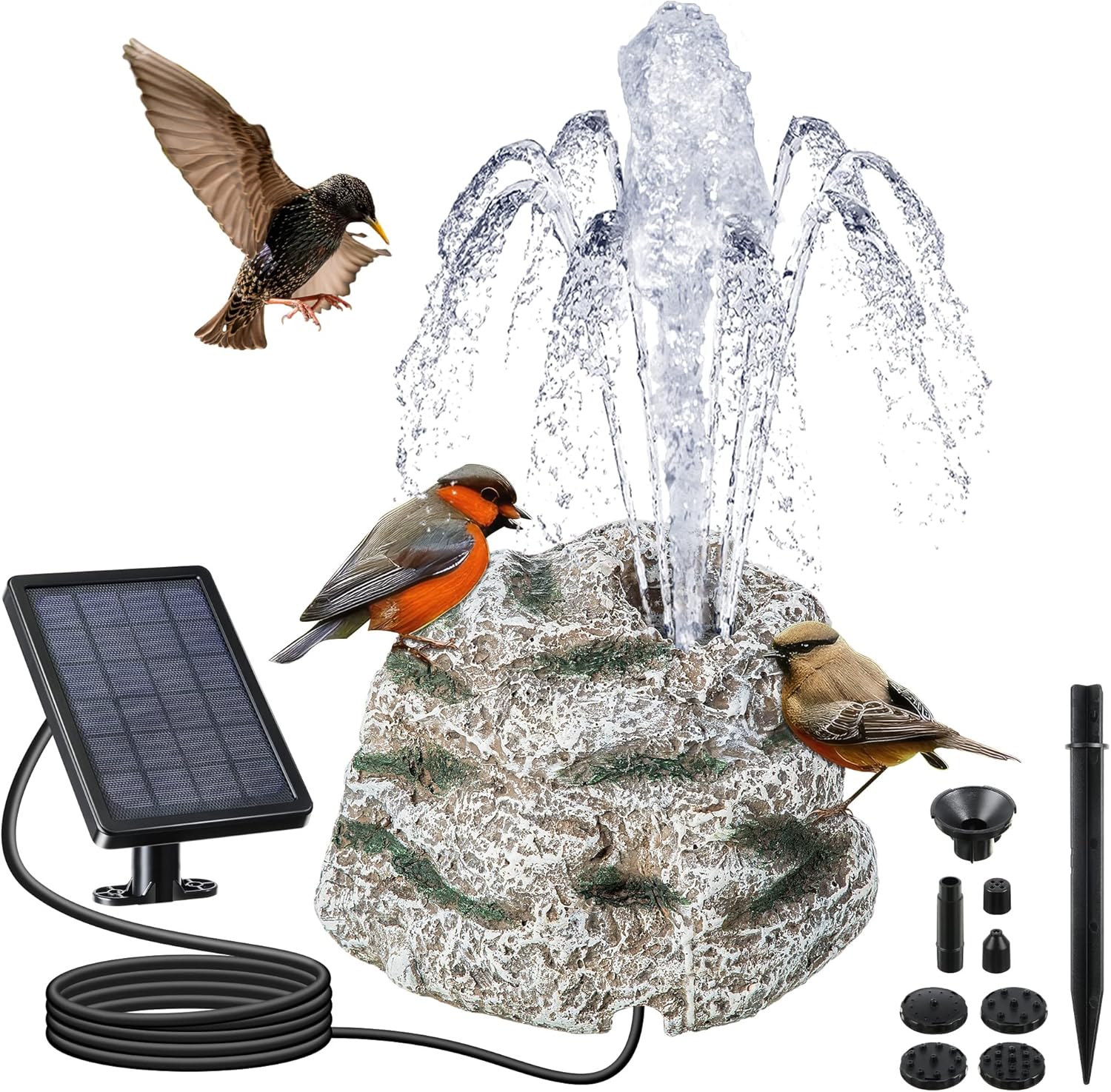 5W Solar Bird Bath Fountains Rock, Solar Power Bird Bath