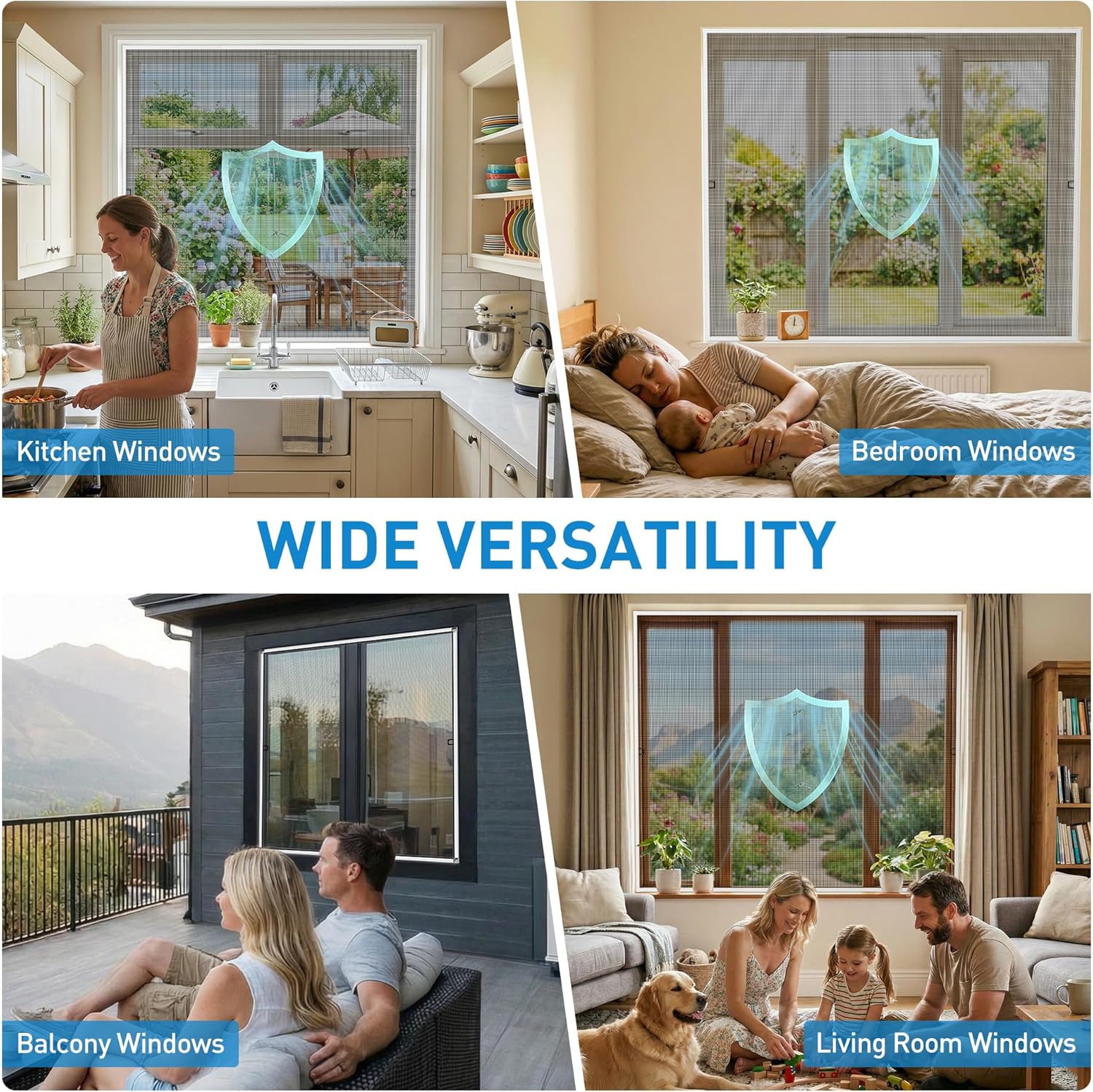 DIY Window Screen Frame Kit 2 Pack, Cut-to-Size 46" Aluminum Frame with Heavy Duty 46"x99" Mesh for Window Screen Replacement, Includes All Tools & Hardware for Windows, Patio, Porch, White