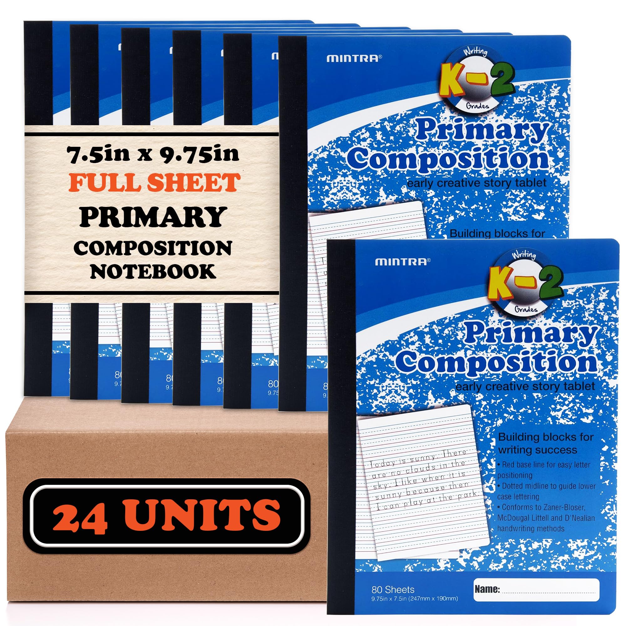 Mintra Primary Composition Lot de 24 cahiers (couverture complète) Bleu uniquement)