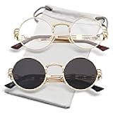 Round Steampunk Sunglasses for Men Women Retro Circle Hippie Glasses Metal Frame 100% UV Blocking Lens