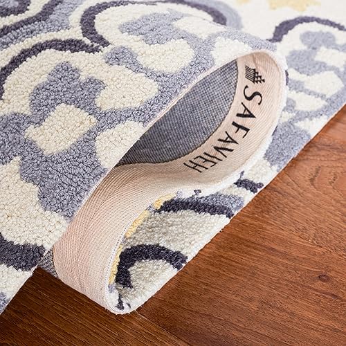 Miniatura 10 de SAFAVIEH Four Seasons Collection FRS230B - Alfombra floral con gancho a mano, 8 x 10 pies, color azulmarfil