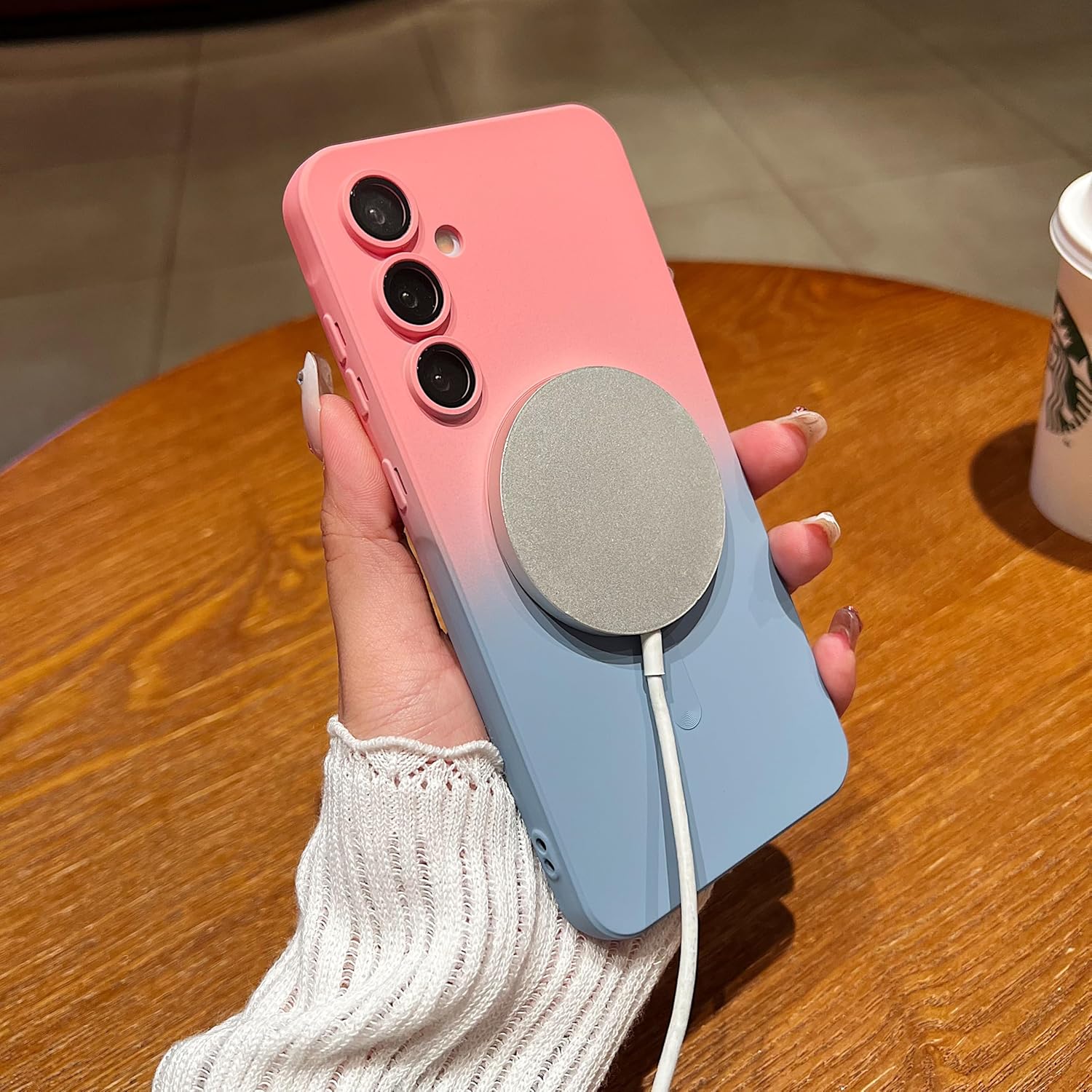 Compatible with Galaxy A25 5G Case Magnetic [Support Magsafe Charger] Wireless Camera Lens Protector Gradient Shockproof Silicone Rubber Phone Cover Case for Samsung Galaxy A25 5G-Blue - Image 6