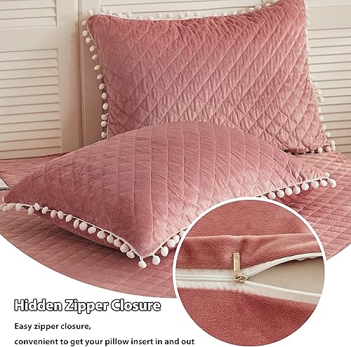 Miniatura 10 de LIFEREVO Juego de 2 fundas de almohada decorativas de terciopelo acolchado con diamantes para cama, con pompones y flecos, fundas de almohada suaves