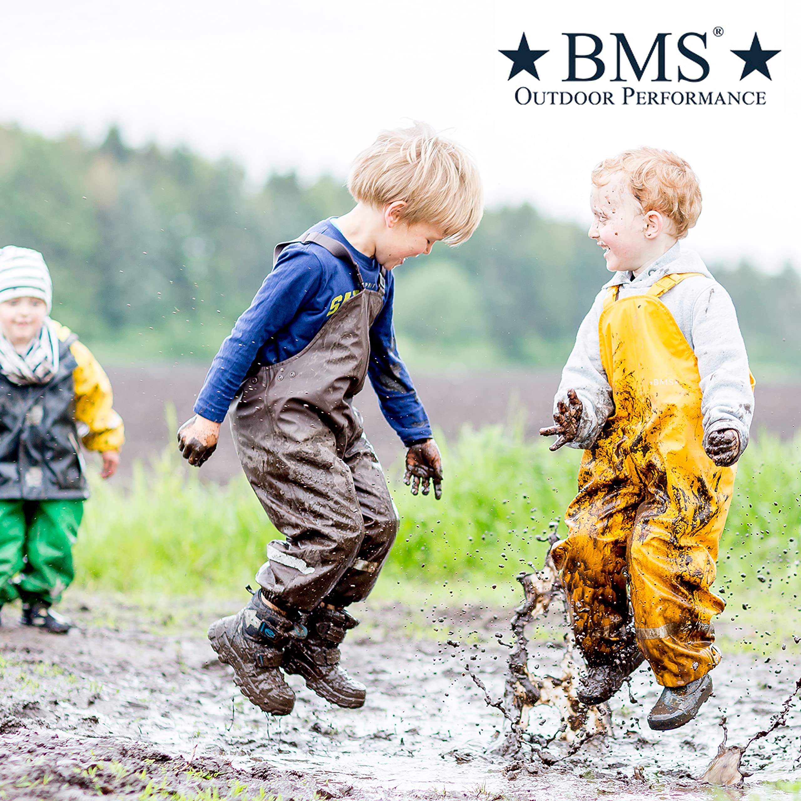 BMS® Regenhose für Kinder mit Latz, ideale Matschhose und Buddelhose, 100% wasserdicht, besonders hautfreundlich und weich Softskin, Oeko-Tex, strapazierfähig, langlebig für Mädchen, Jungen