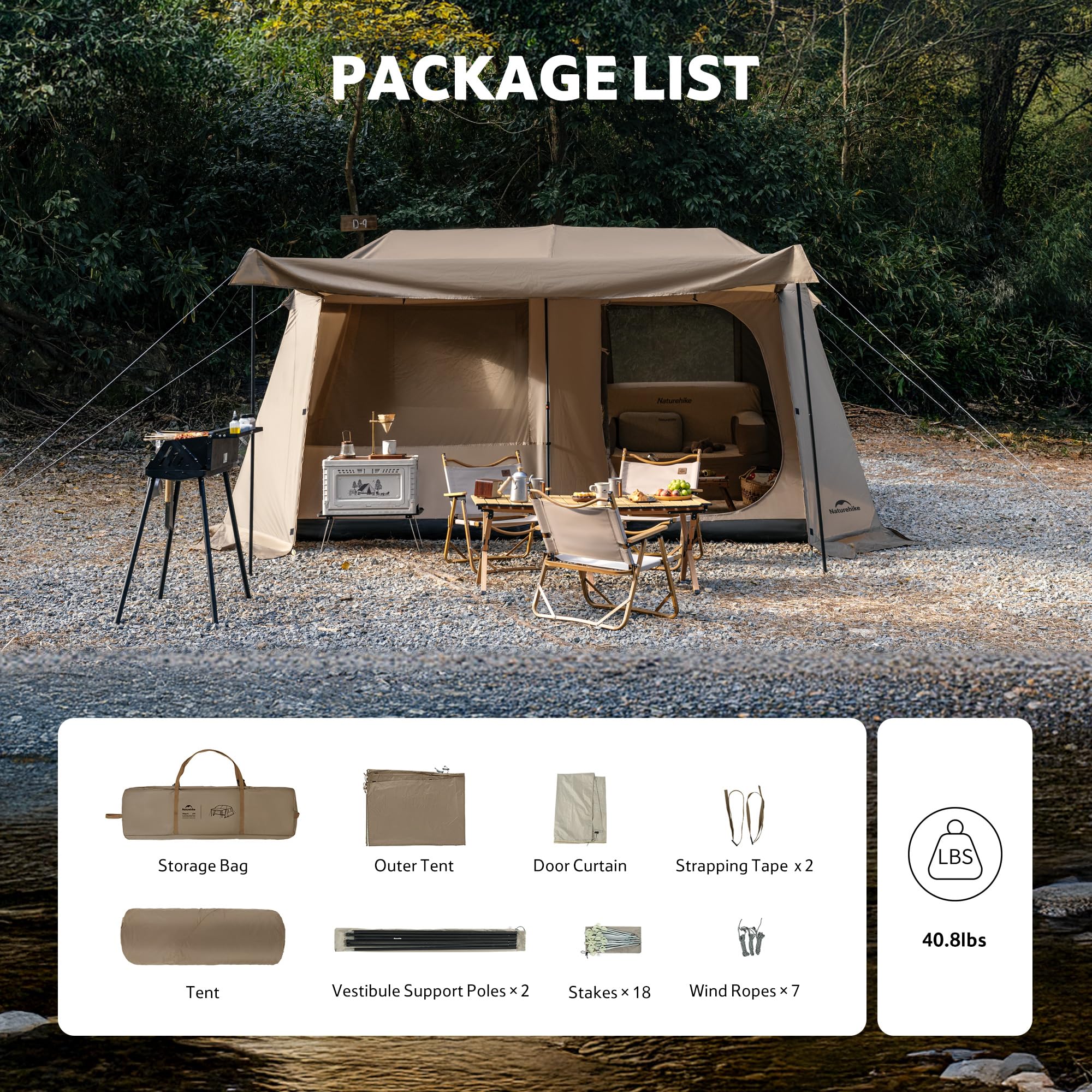 Village Lite Camping Tent, 60S Easy Setup Instant Tents for Camping, Double Layer 4/8 Person Tent with Full Rainfly